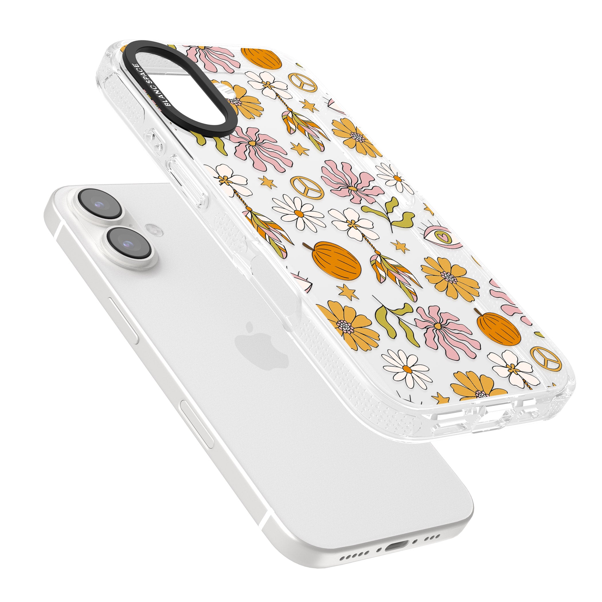 Retro Boho Fall Floral iPhone 16 / 16 Plus Clear Case Impact Air - Blanc Space