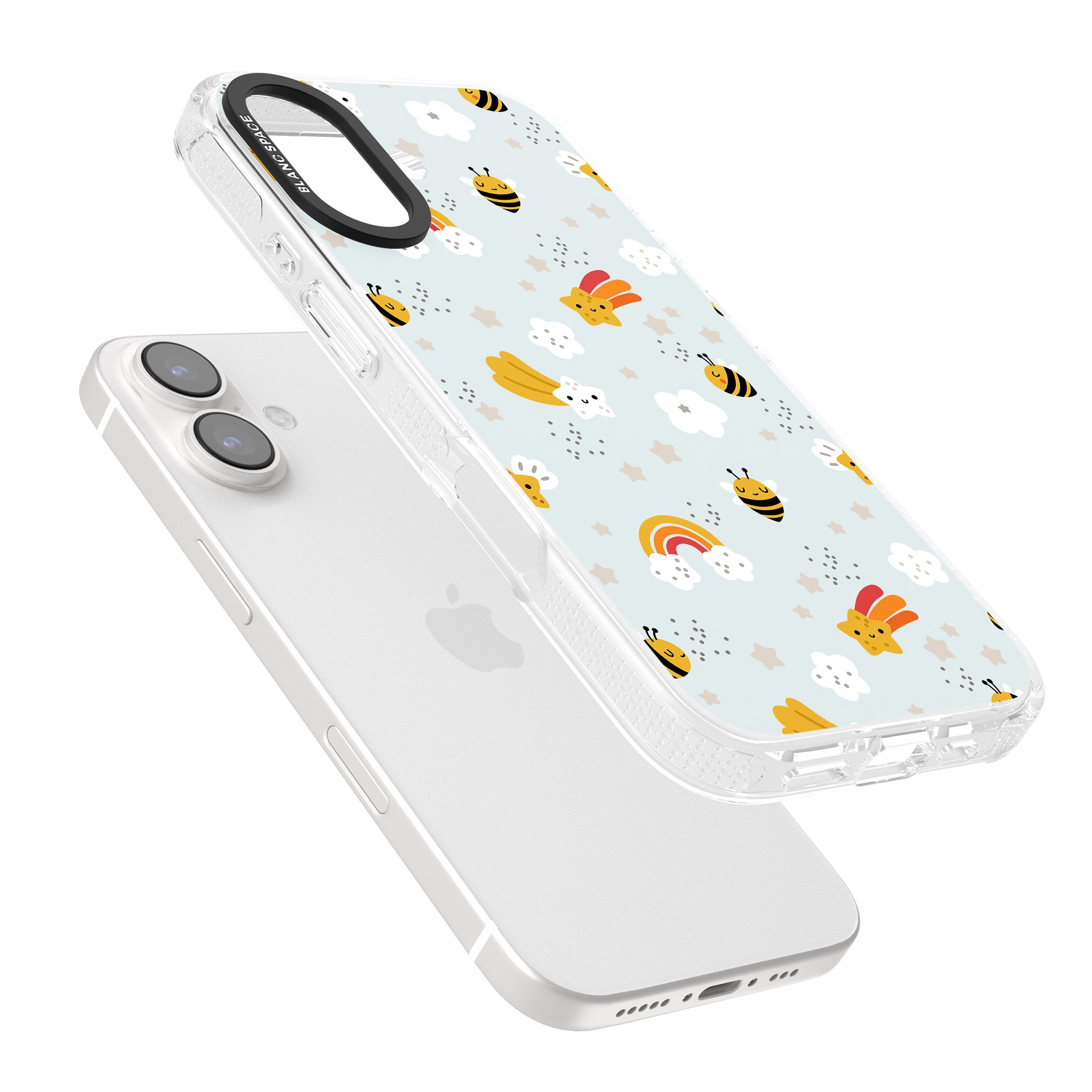 Sweet As Honey Patterns: Bees & Rainbows iPhone 16 / 16 Plus Clear Case Impact Air - Blanc Space