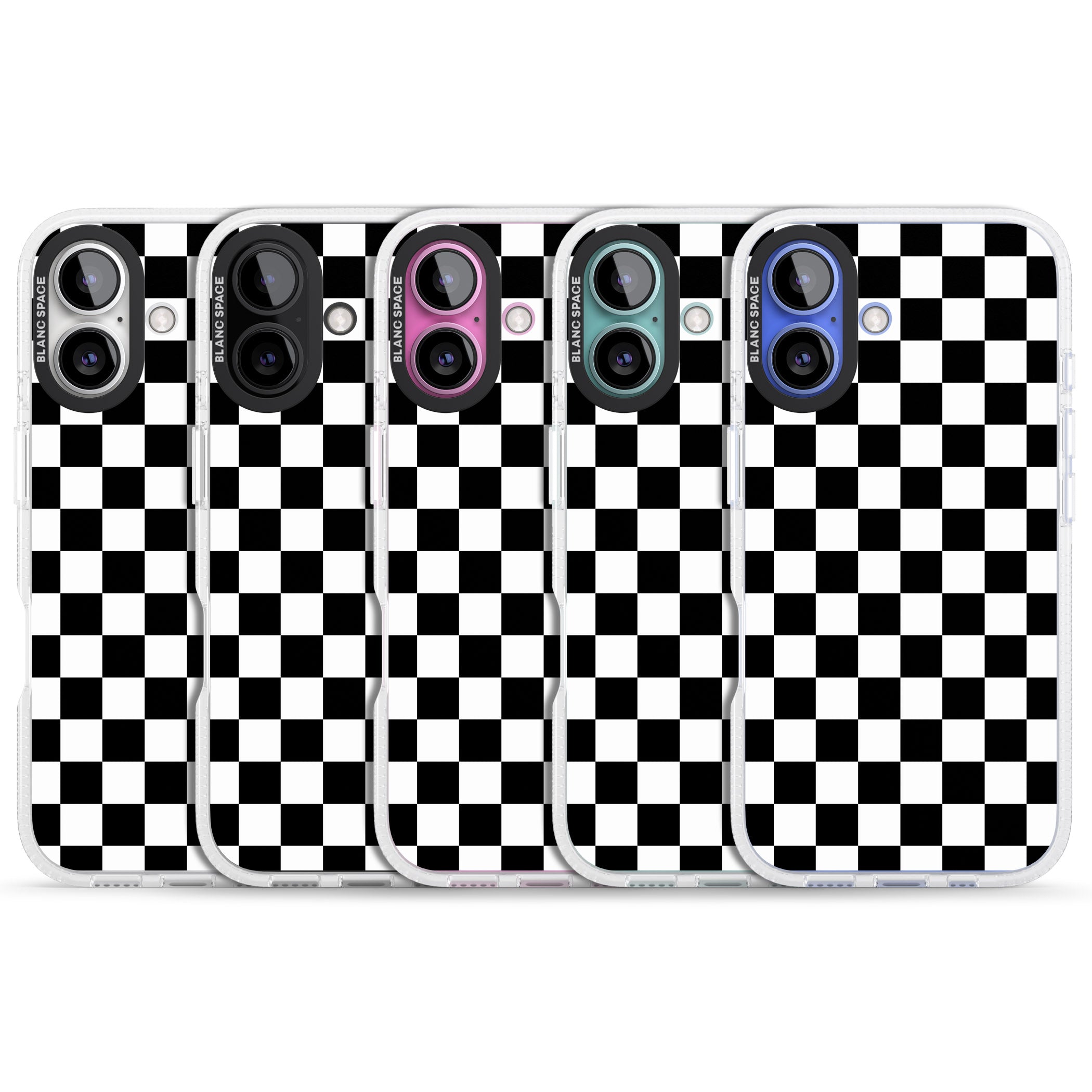 Black Checkered iPhone 16 / 16 Plus Clear Case Impact Air - Blanc Space