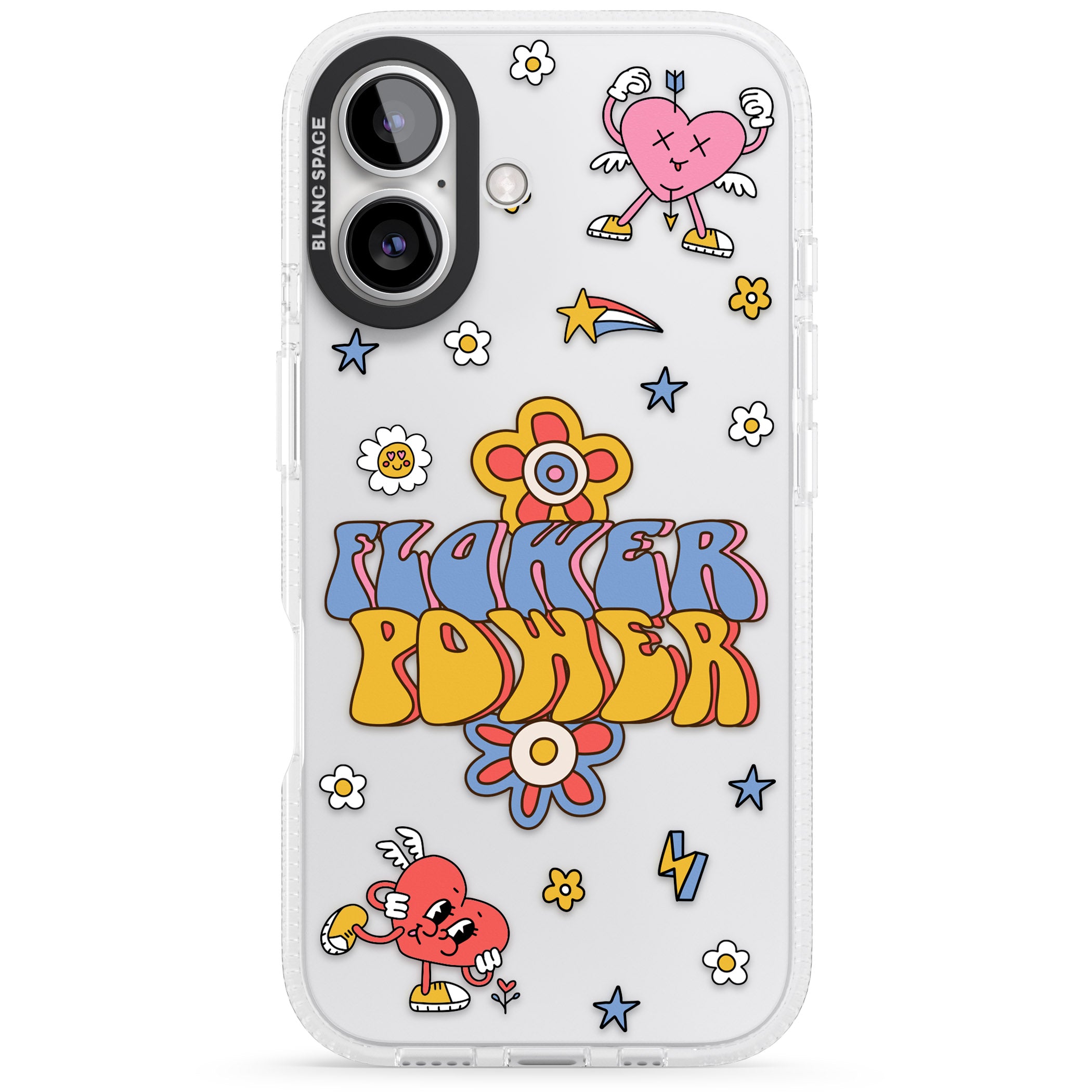 Flower Power iPhone 16 / 16 Plus Clear Case Impact Air - Blanc Space