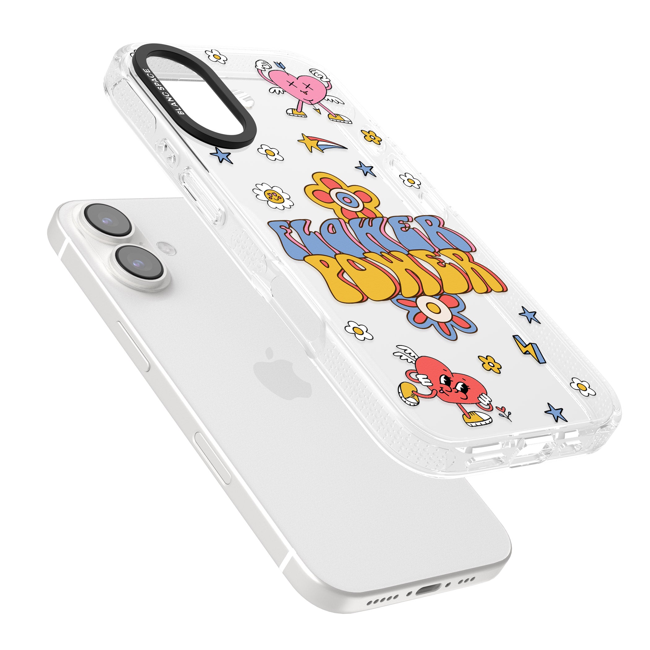 Flower Power iPhone 16 / 16 Plus Clear Case Impact Air - Blanc Space