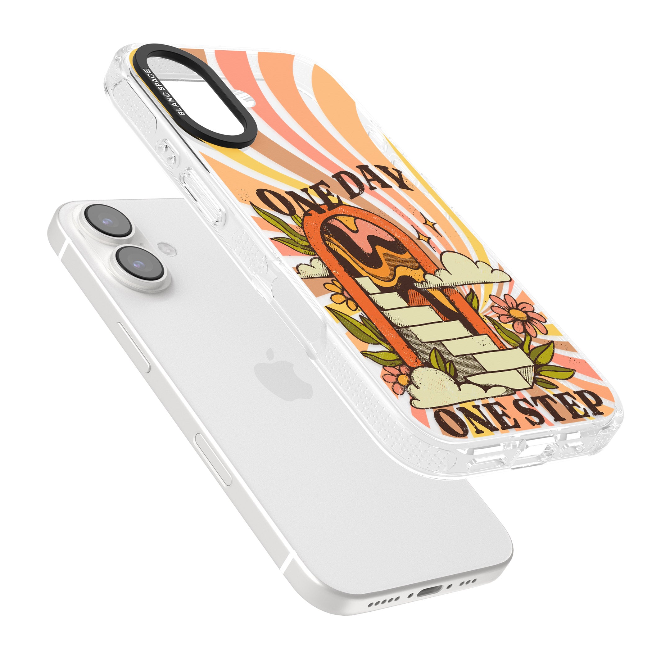 One Day One Step iPhone 16 / 16 Plus Clear Case Impact Air - Blanc Space