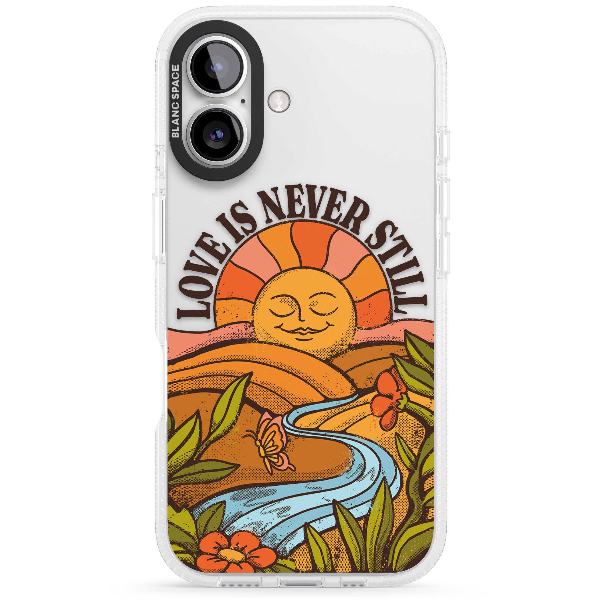 Love is Never Still iPhone 16 / 16 Plus Clear Case Impact Air - Blanc Space