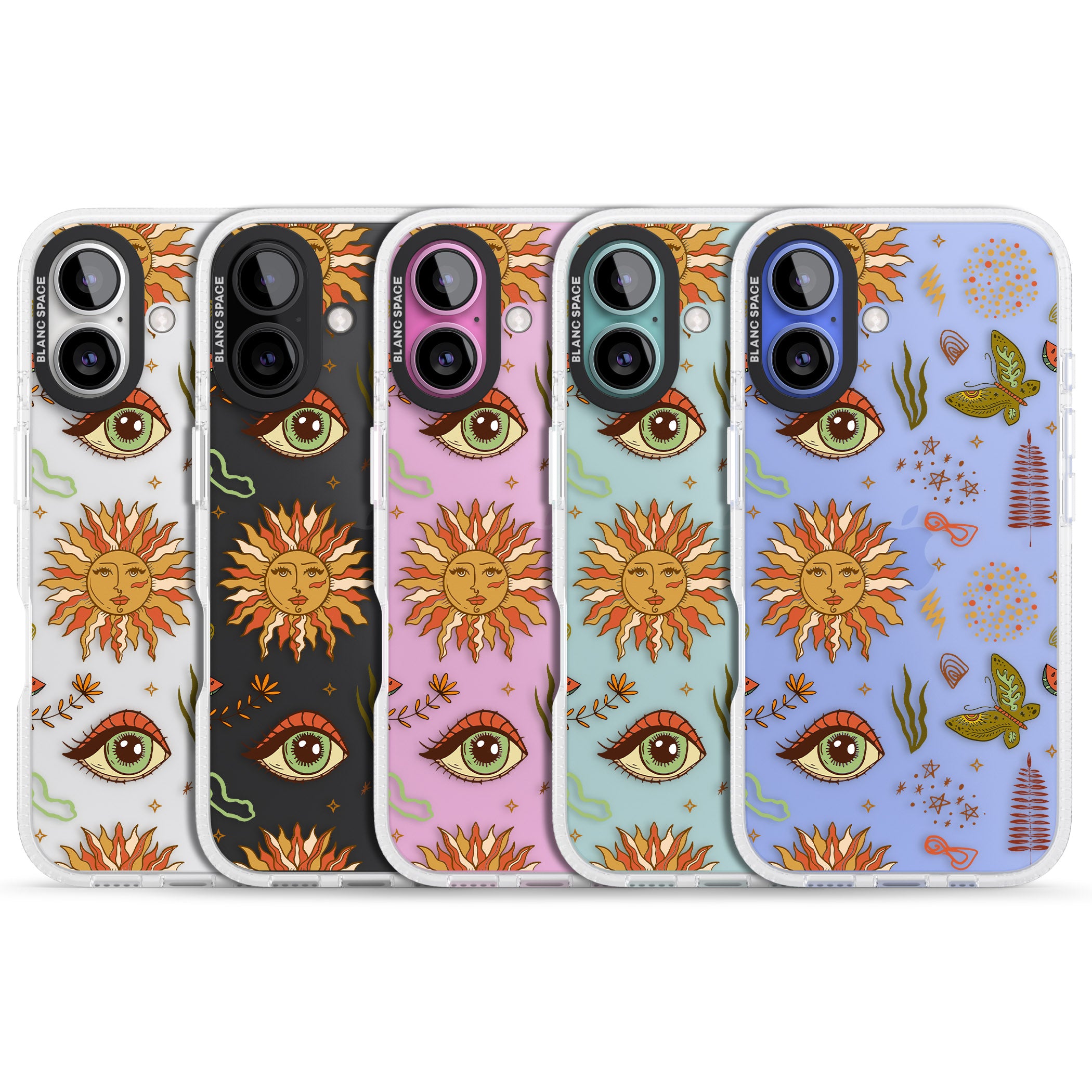 Boho Celestial Sun & Eye Pattern iPhone 16 / 16 Plus Clear Case Impact Air - Blanc Space