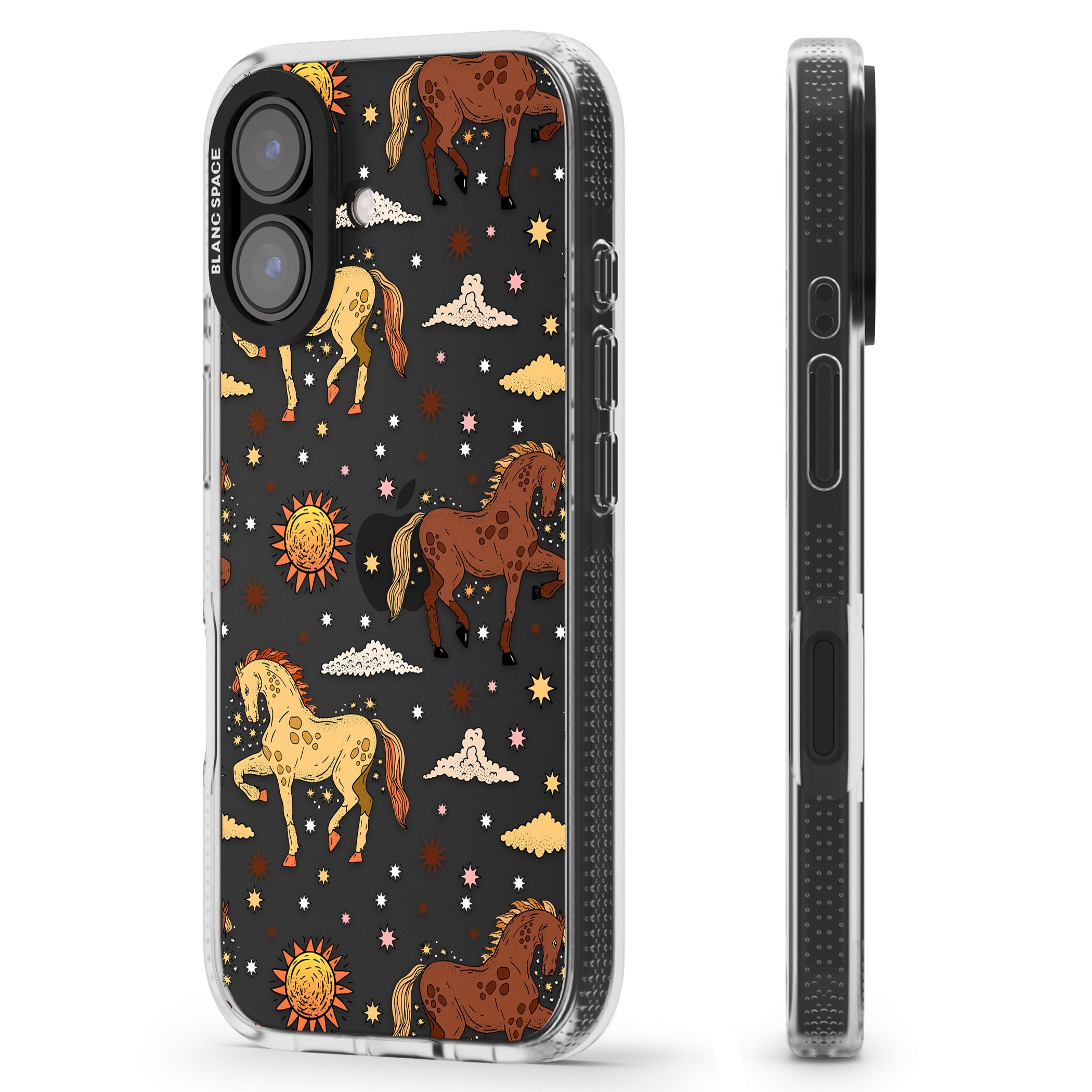 Boho Celestial Wild Horses iPhone 16 / 16 Plus Clear Case Impact Air - Blanc Space