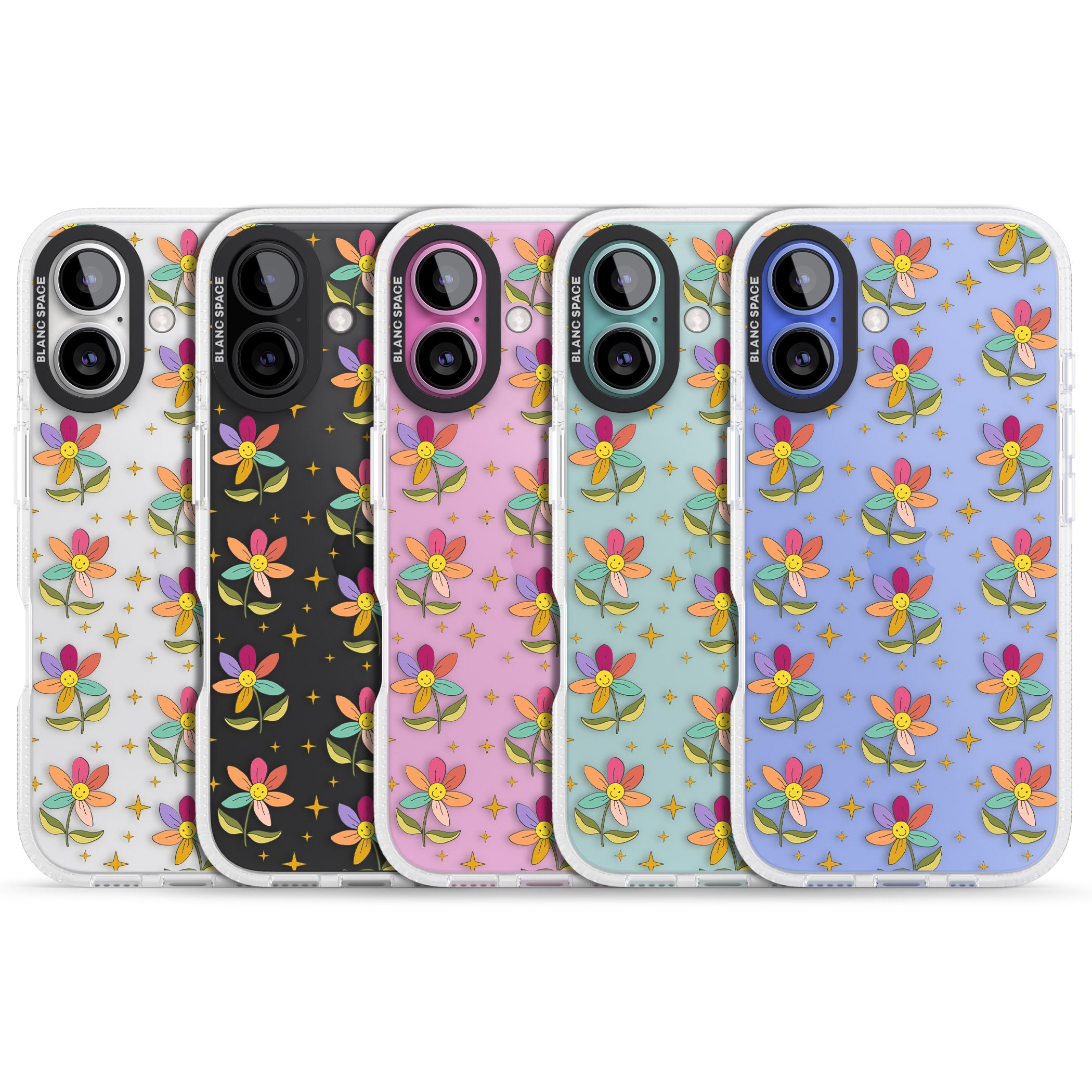 Boho Celestial Happy Flower iPhone 16 / 16 Plus Clear Case Impact Air - Blanc Space