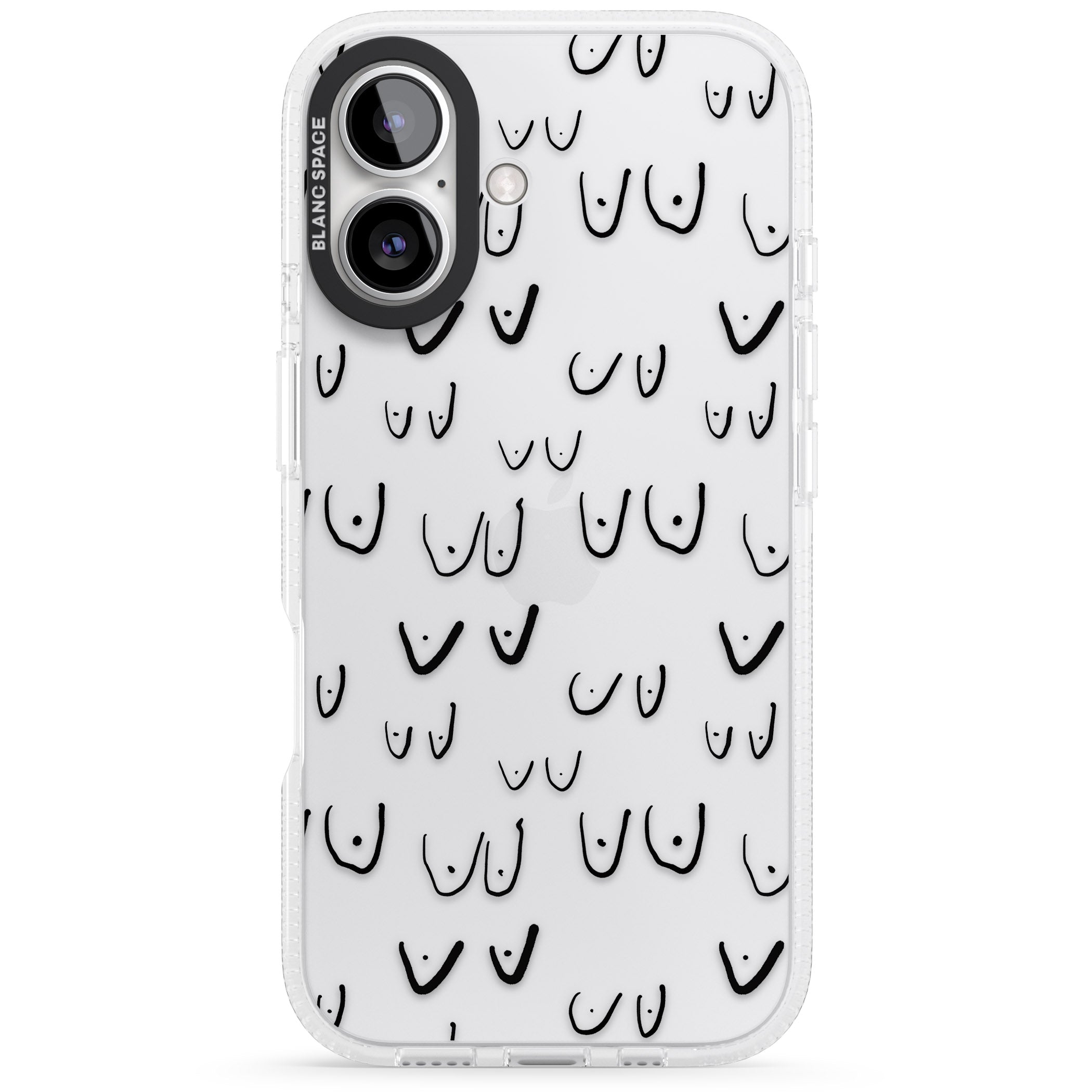 Free the boob (Black) iPhone 16 / 16 Plus Clear Case Impact Air - Blanc Space