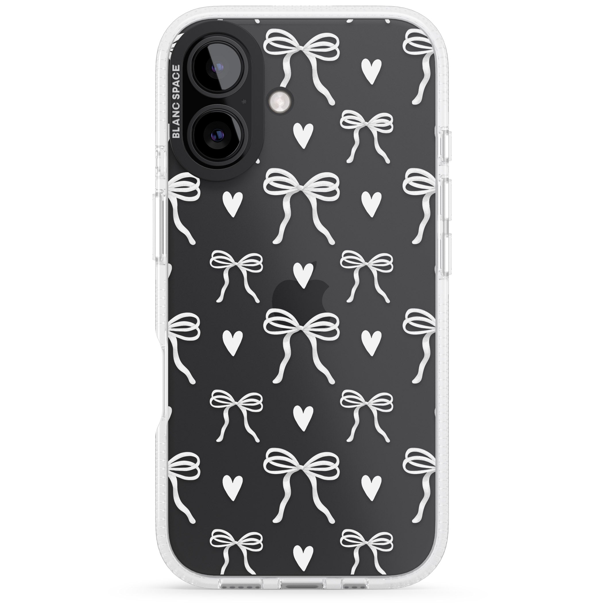 White Bows & Hearts iPhone 16 / 16 Plus Clear Case Impact Air - Blanc Space