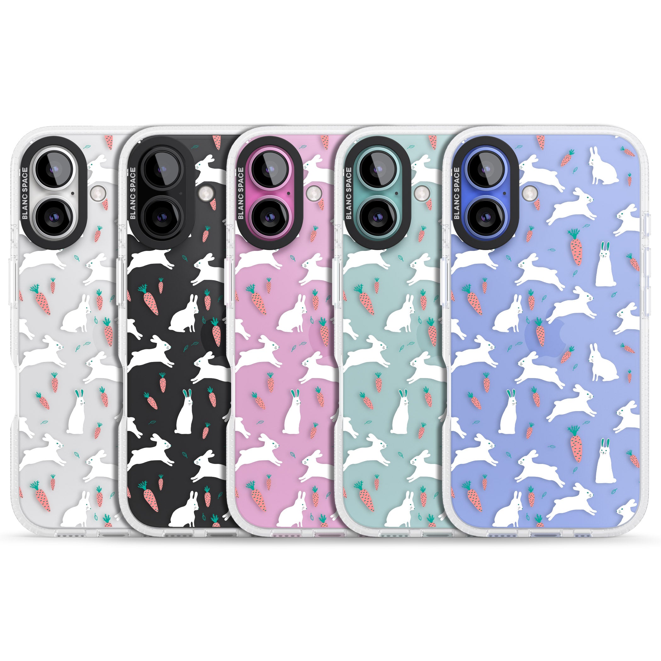 White Bunnies and Carrots iPhone 16 / 16 Plus Clear Case Impact Air - Blanc Space
