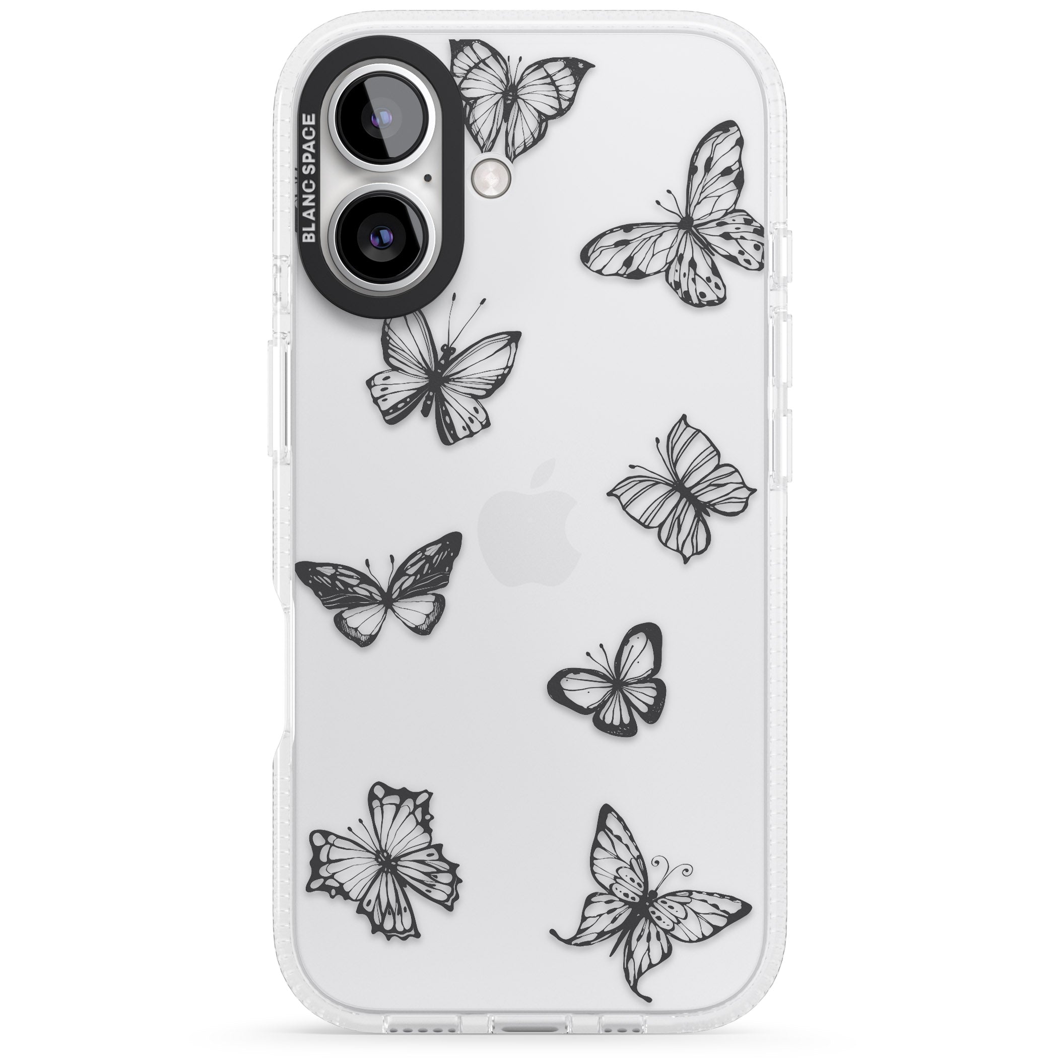Grey Butterfly Line Pattern iPhone 16 / 16 Plus Clear Case Impact Air - Blanc Space