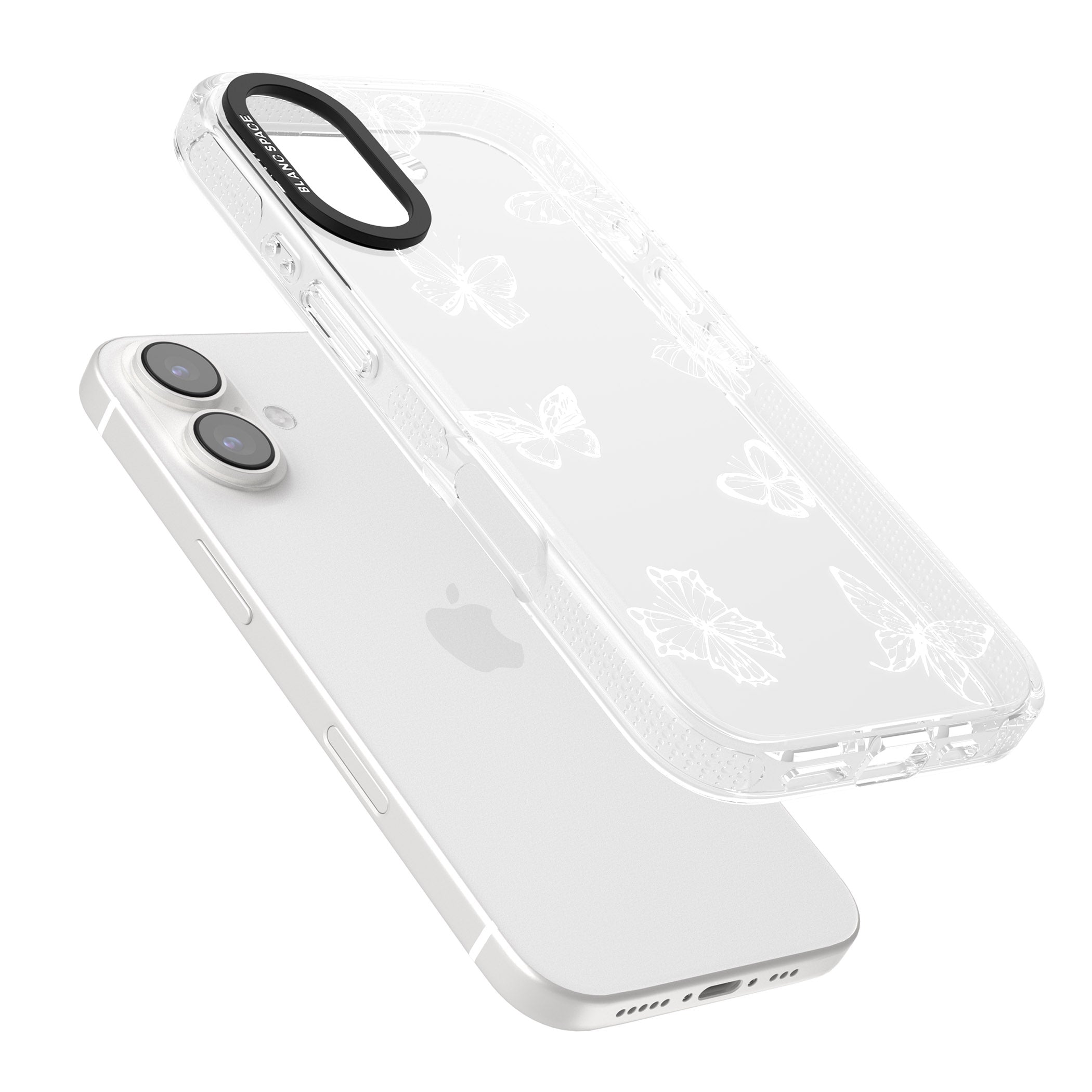 White Butterfly Line Pattern iPhone 16 / 16 Plus Clear Case Impact Air - Blanc Space