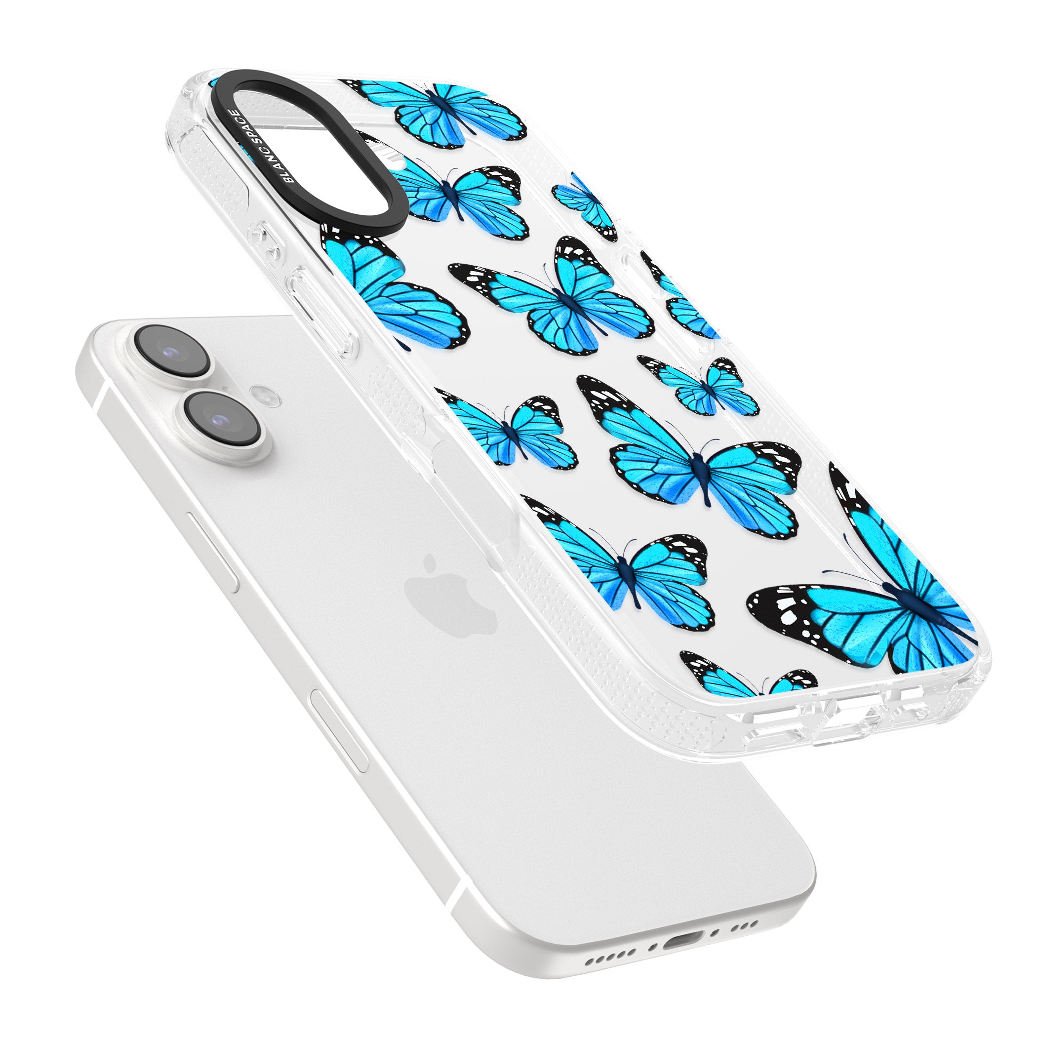 Blue Butterflies iPhone 16 / 16 Plus Clear Case Impact Air - Blanc Space