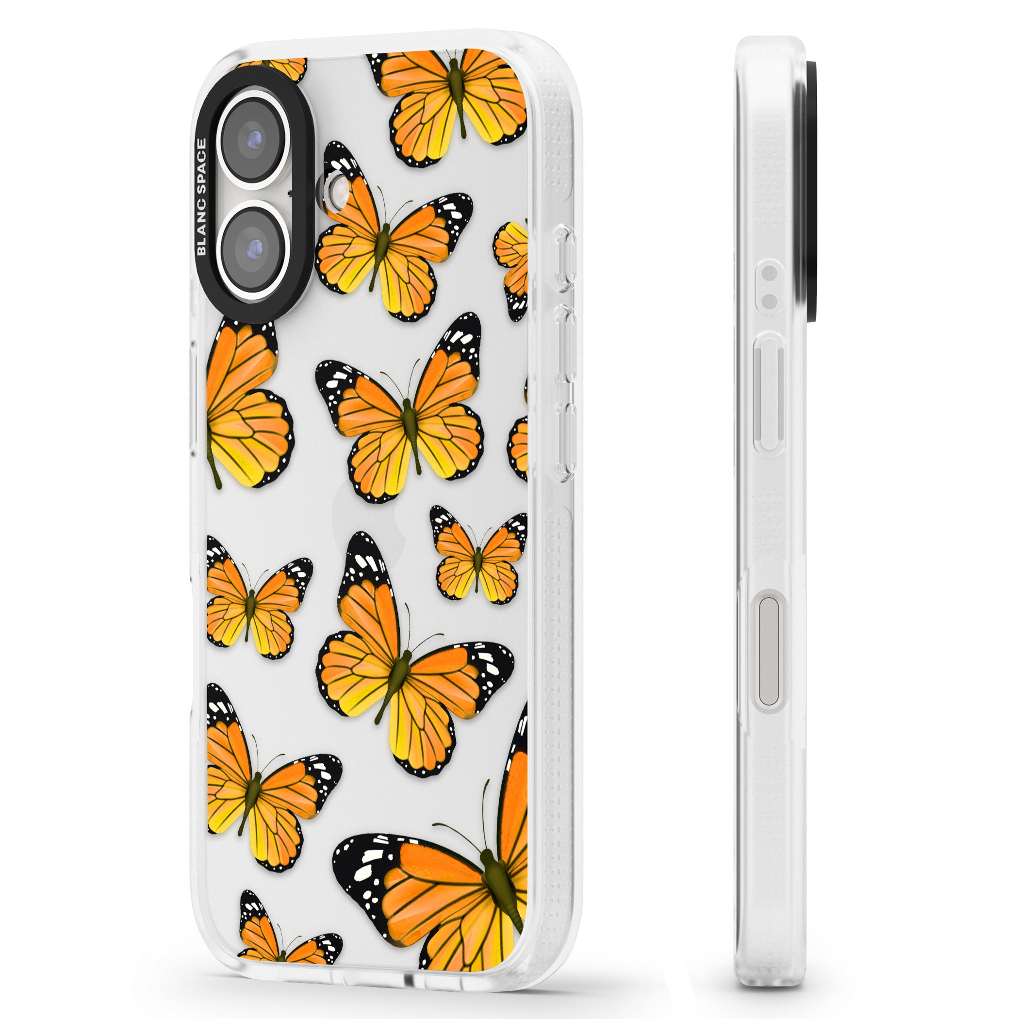 Sun-Yellow Butterflies iPhone 16 / 16 Plus Clear Case Impact Air - Blanc Space