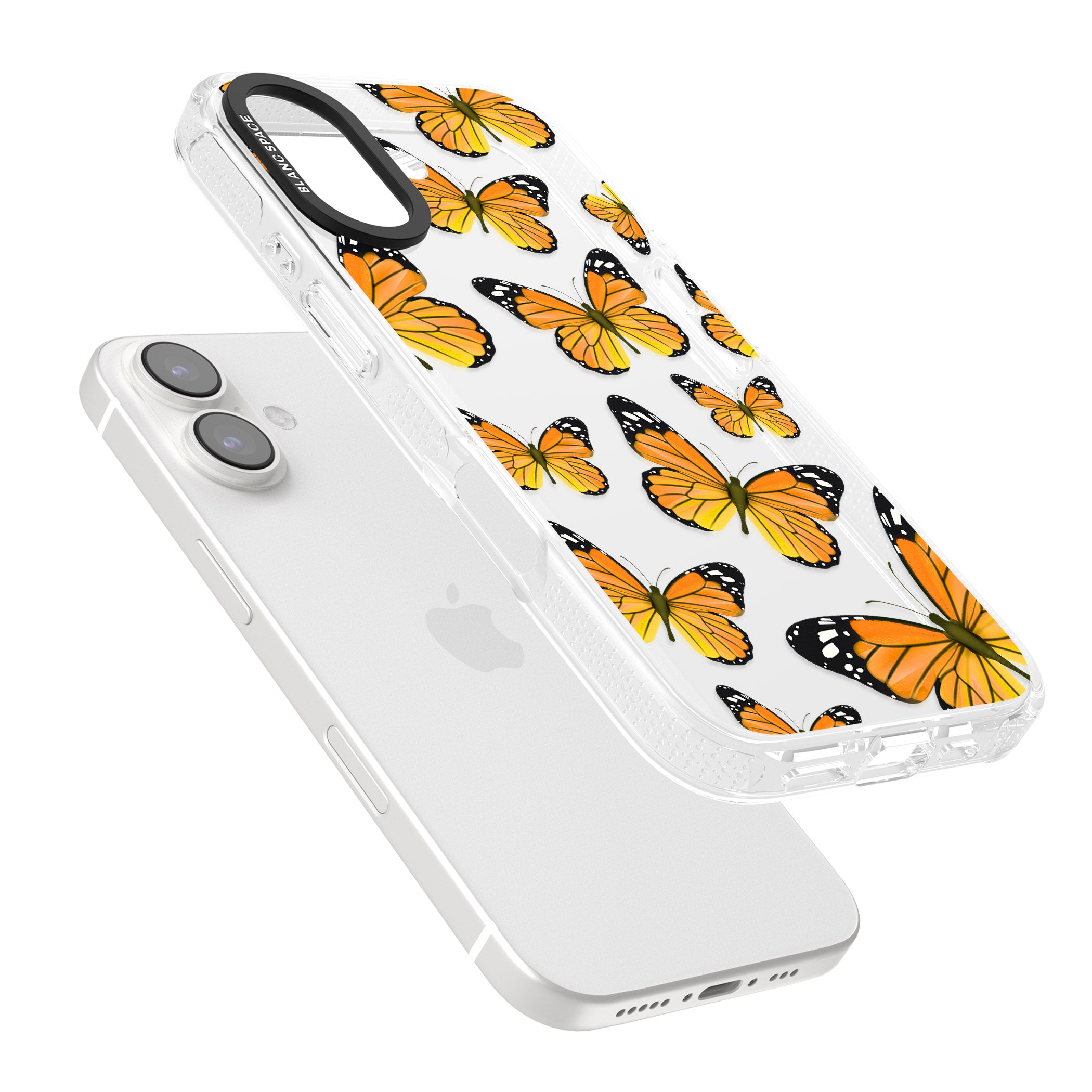 Sun-Yellow Butterflies iPhone 16 / 16 Plus Clear Case Impact Air - Blanc Space
