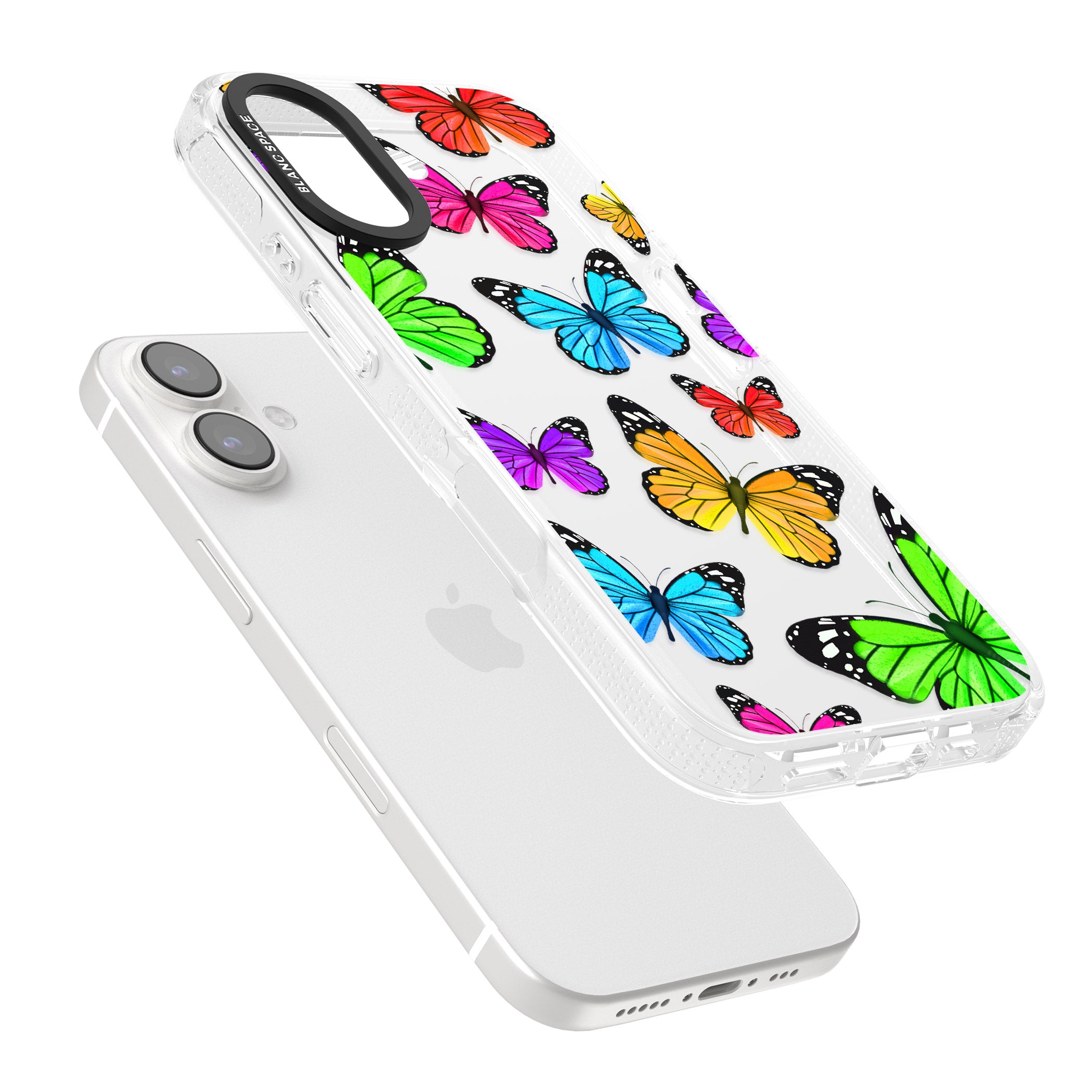 Vibrant Butterflies iPhone 16 / 16 Plus Clear Case Impact Air - Blanc Space