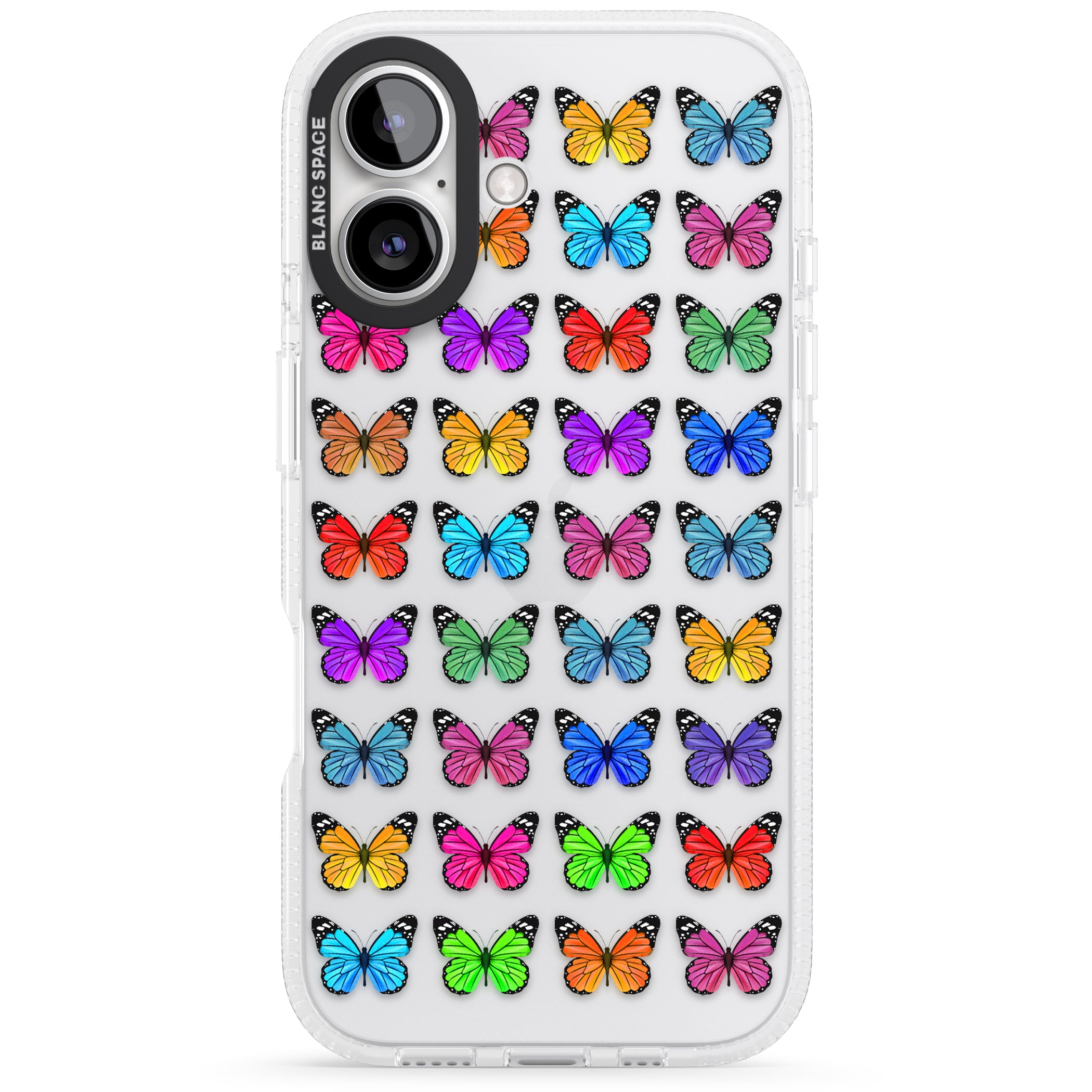 Colourful Butterfly Pattern iPhone 16 / 16 Plus Clear Case Impact Air - Blanc Space