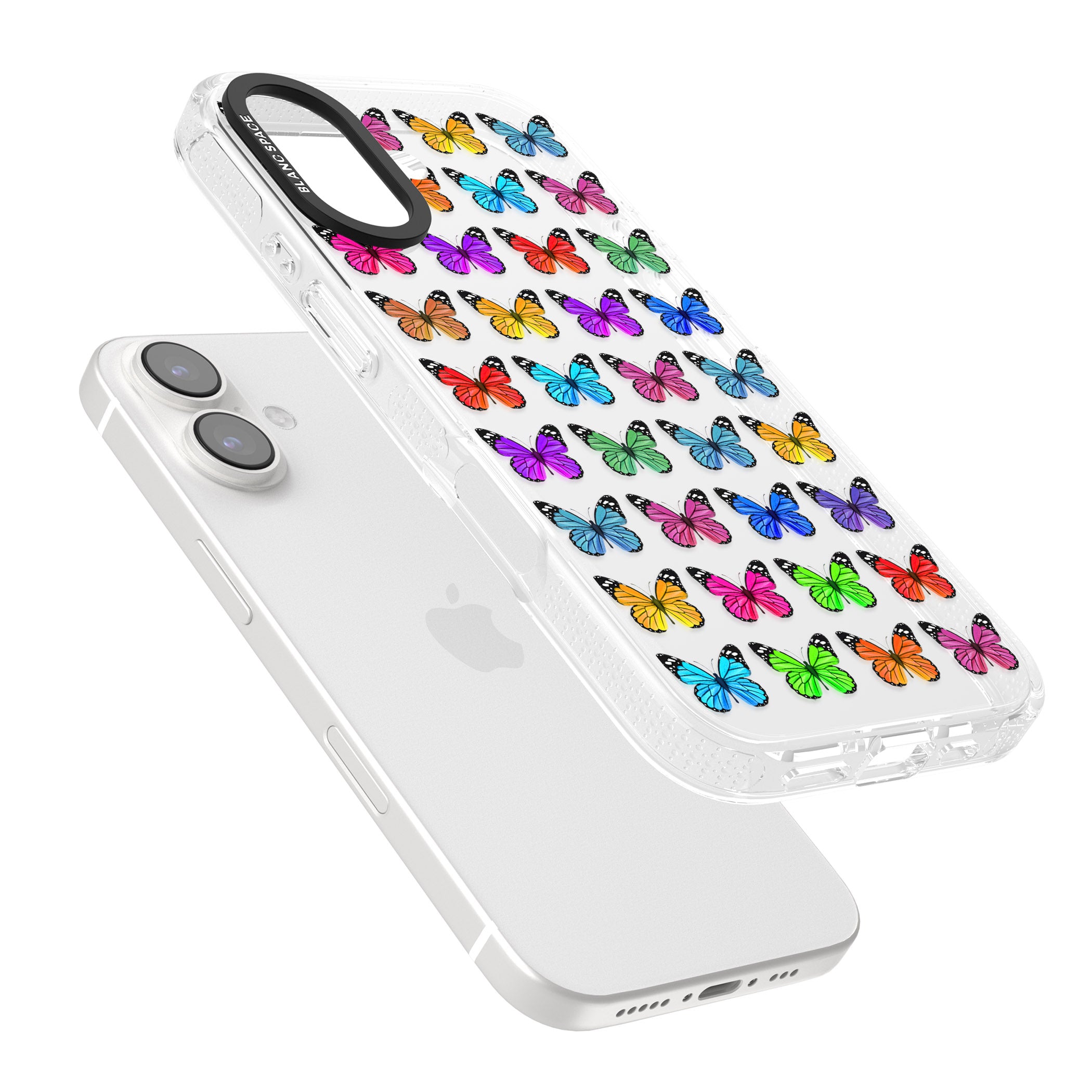 Colourful Butterfly Pattern iPhone 16 / 16 Plus Clear Case Impact Air - Blanc Space