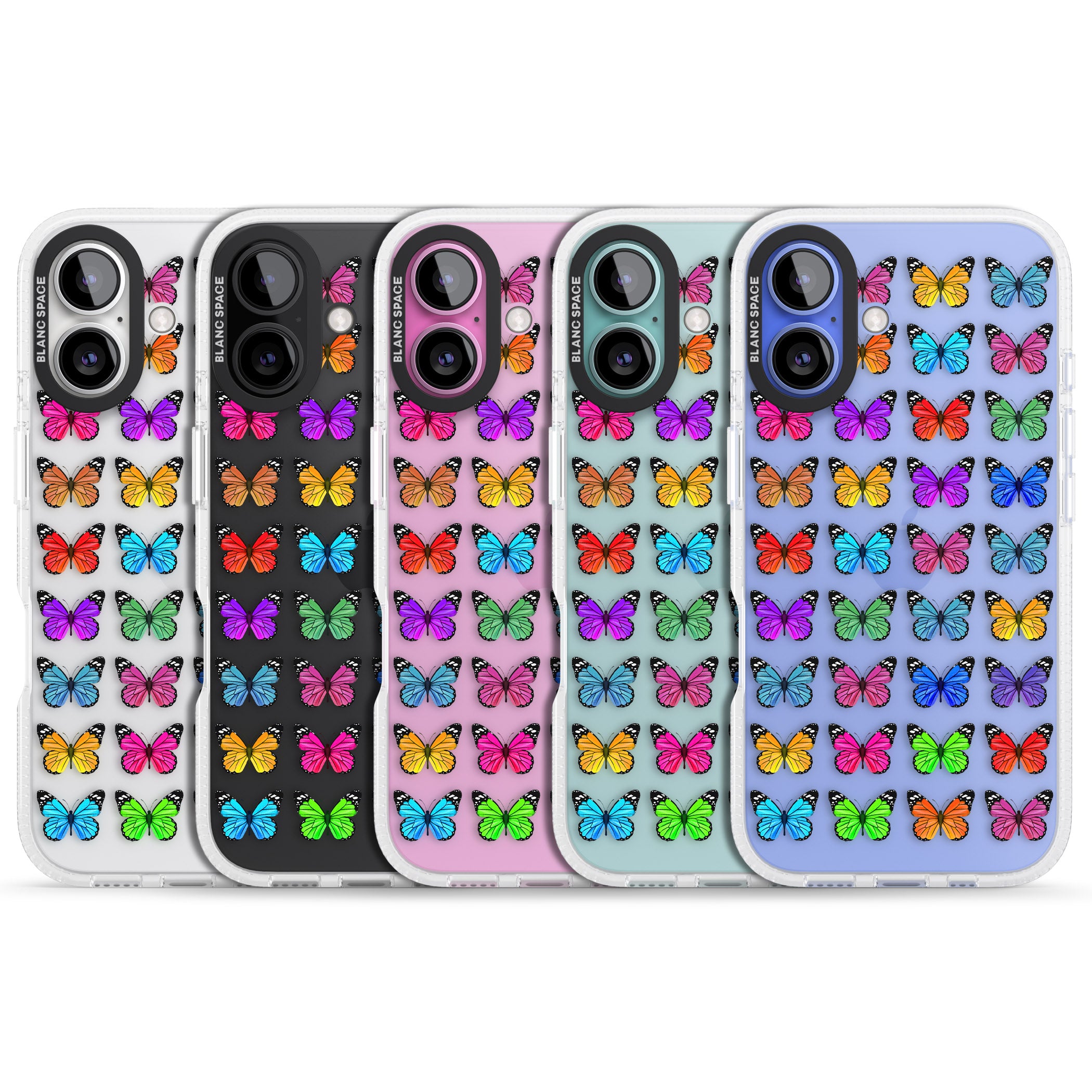 Colourful Butterfly Pattern iPhone 16 / 16 Plus Clear Case Impact Air - Blanc Space