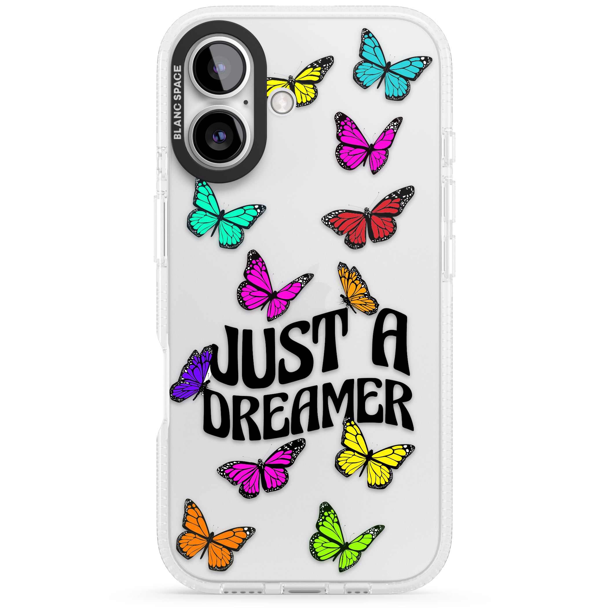 Just a Dreamer Butterfly iPhone 16 / 16 Plus Clear Case Impact Air - Blanc Space