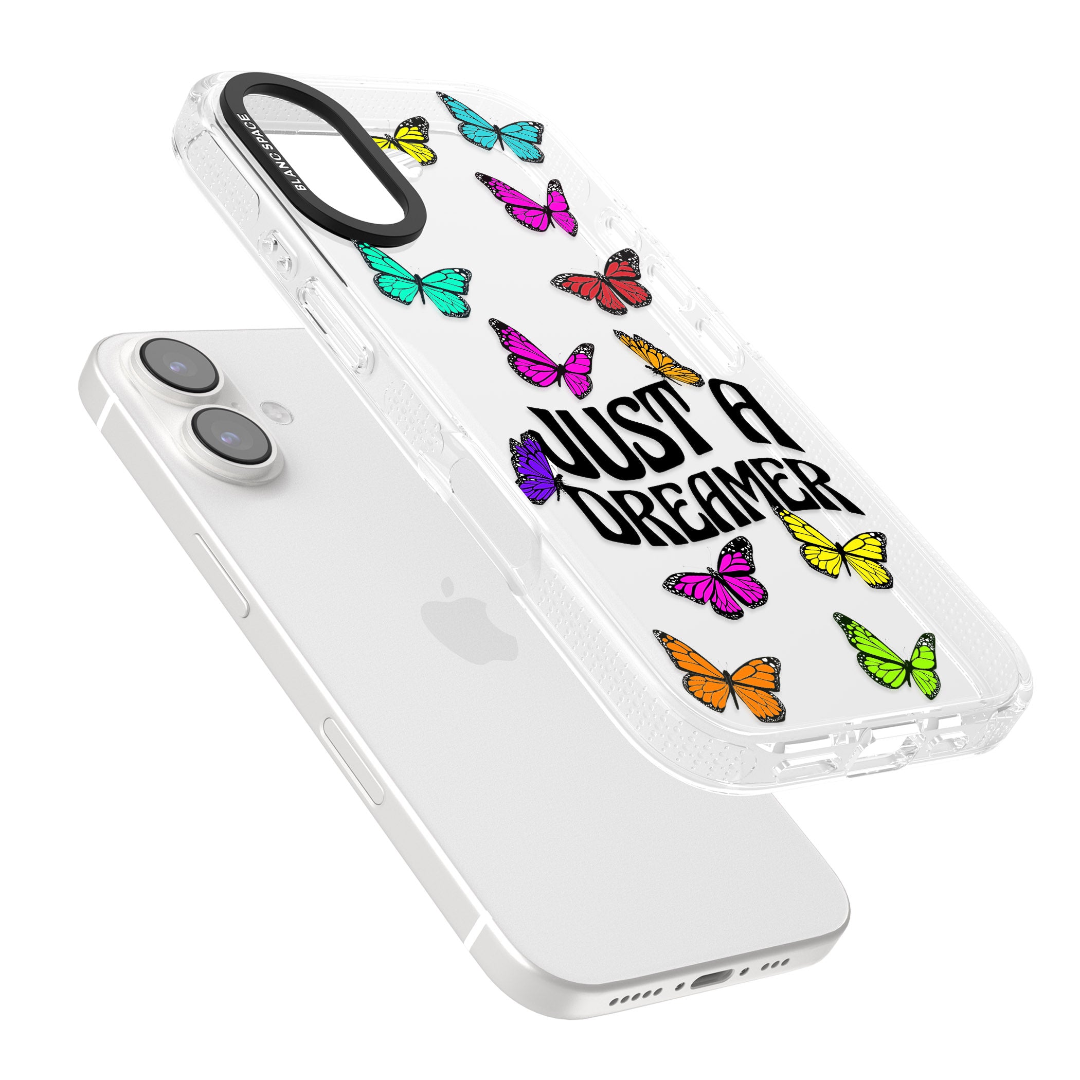 Just a Dreamer Butterfly iPhone 16 / 16 Plus Clear Case Impact Air - Blanc Space