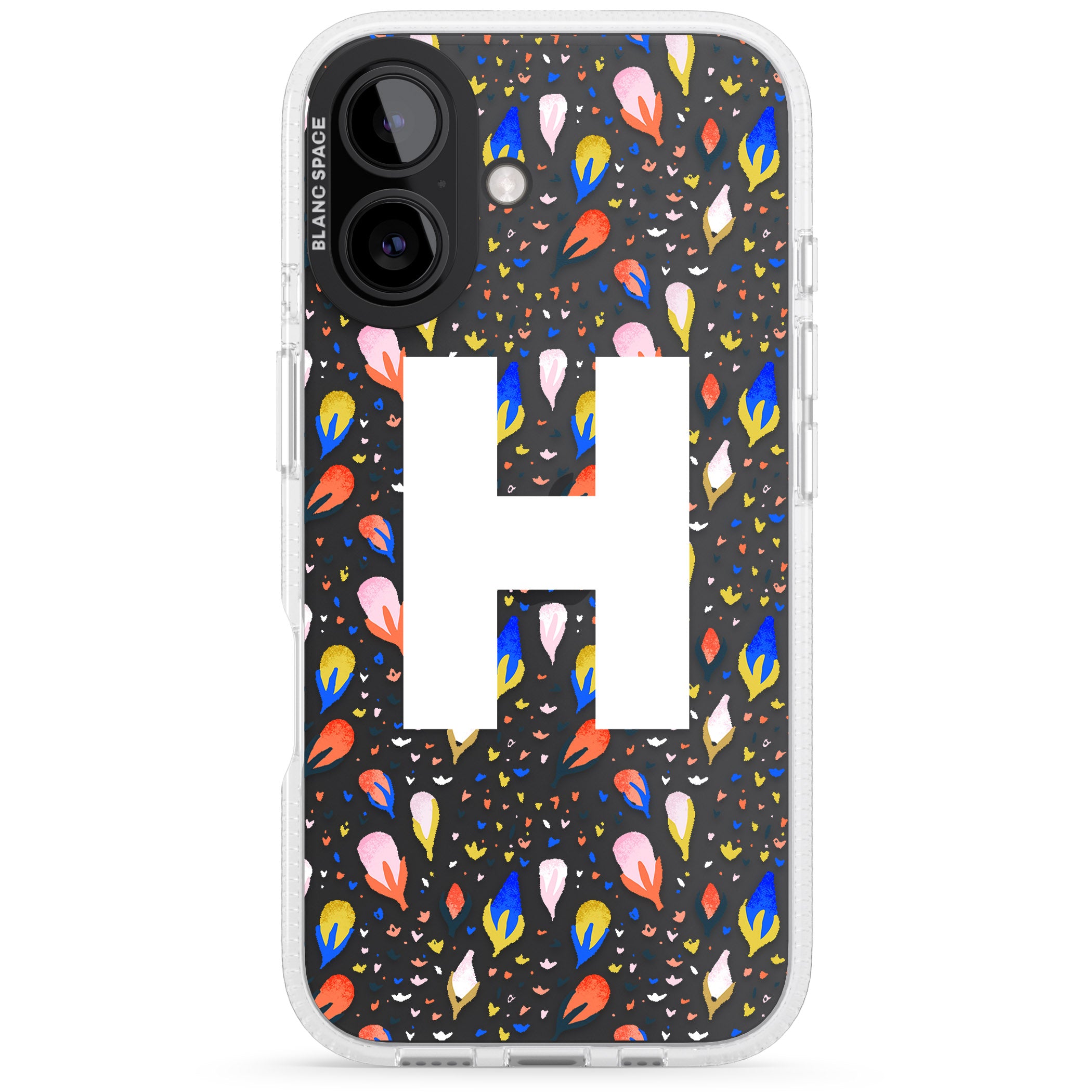 Personalised White Monogram Floral iPhone 16 / 16 Plus Clear Case Impact Air - Blanc Space