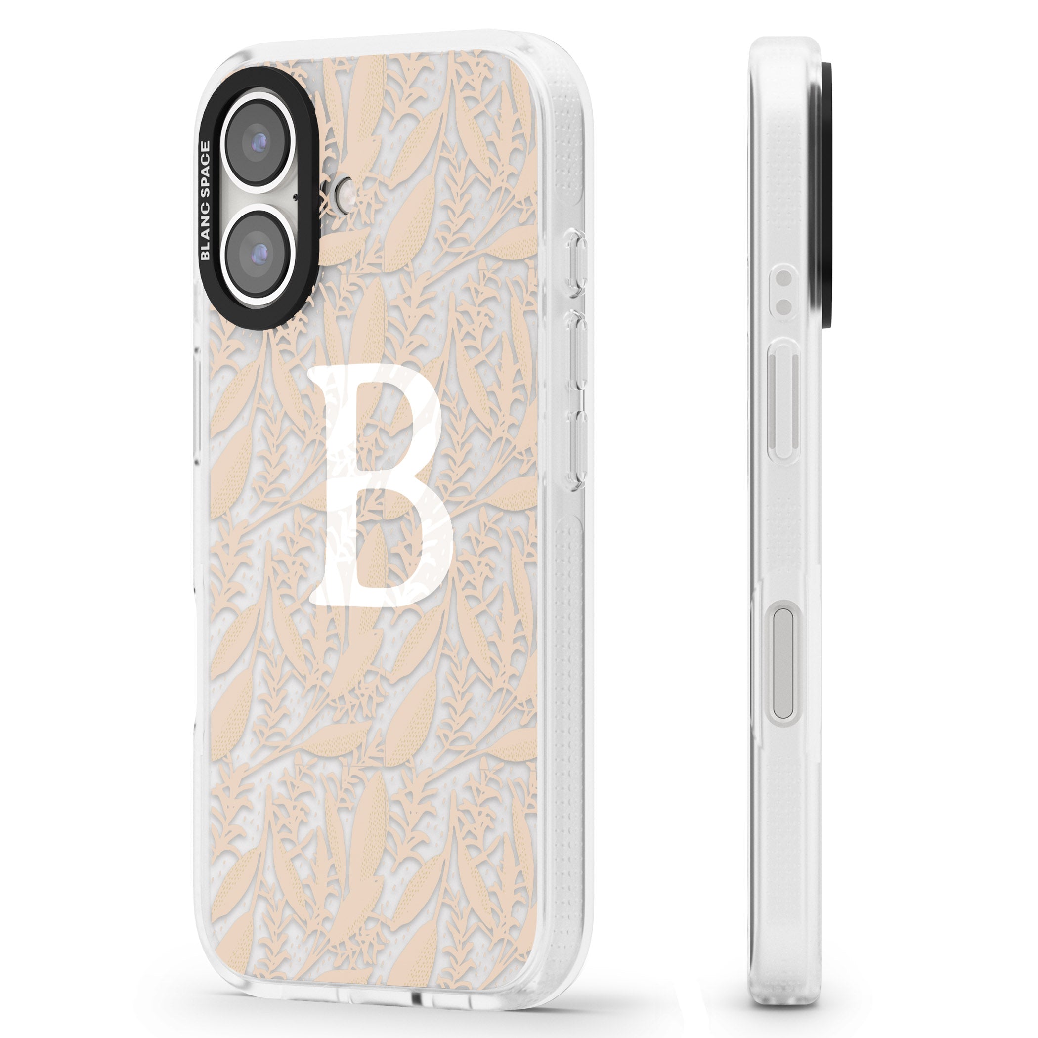 Personalised Subtle Monogram Abstract Floral iPhone 16 / 16 Plus Clear Case Impact Air - Blanc Space