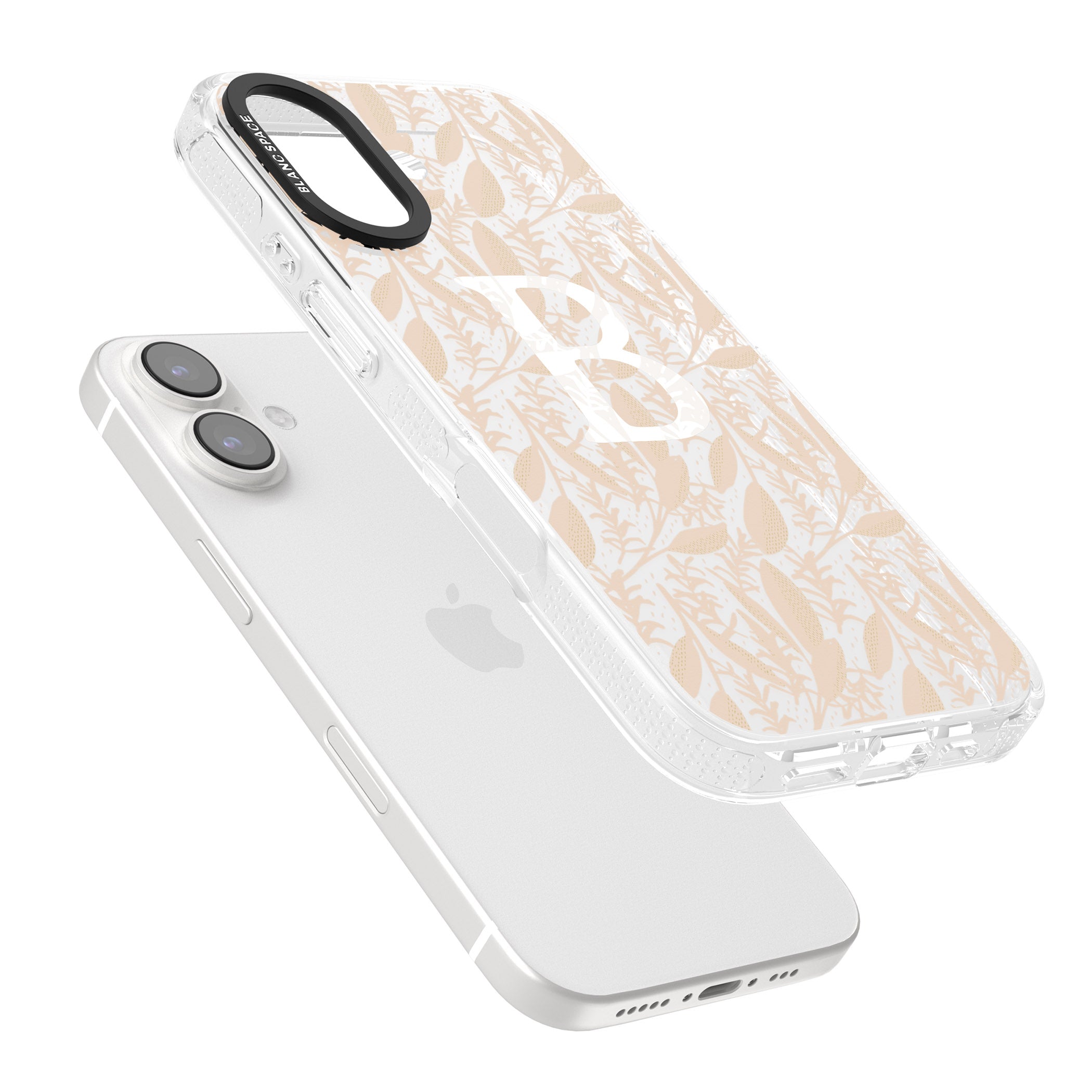 Personalised Subtle Monogram Abstract Floral iPhone 16 / 16 Plus Clear Case Impact Air - Blanc Space