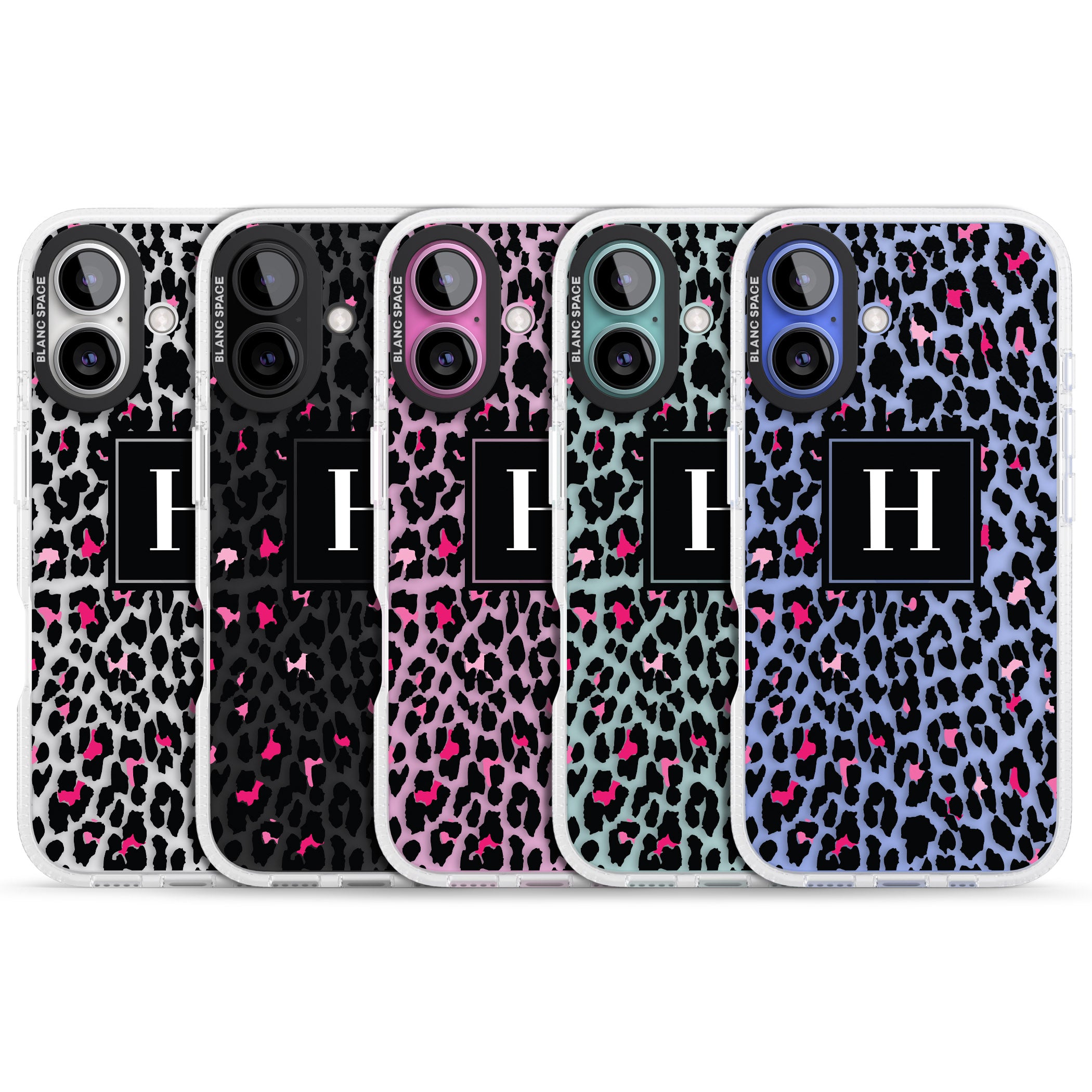 Personalised Pink Monogram Leopard Spots iPhone 16 / 16 Plus Clear Case Impact Air - Blanc Space