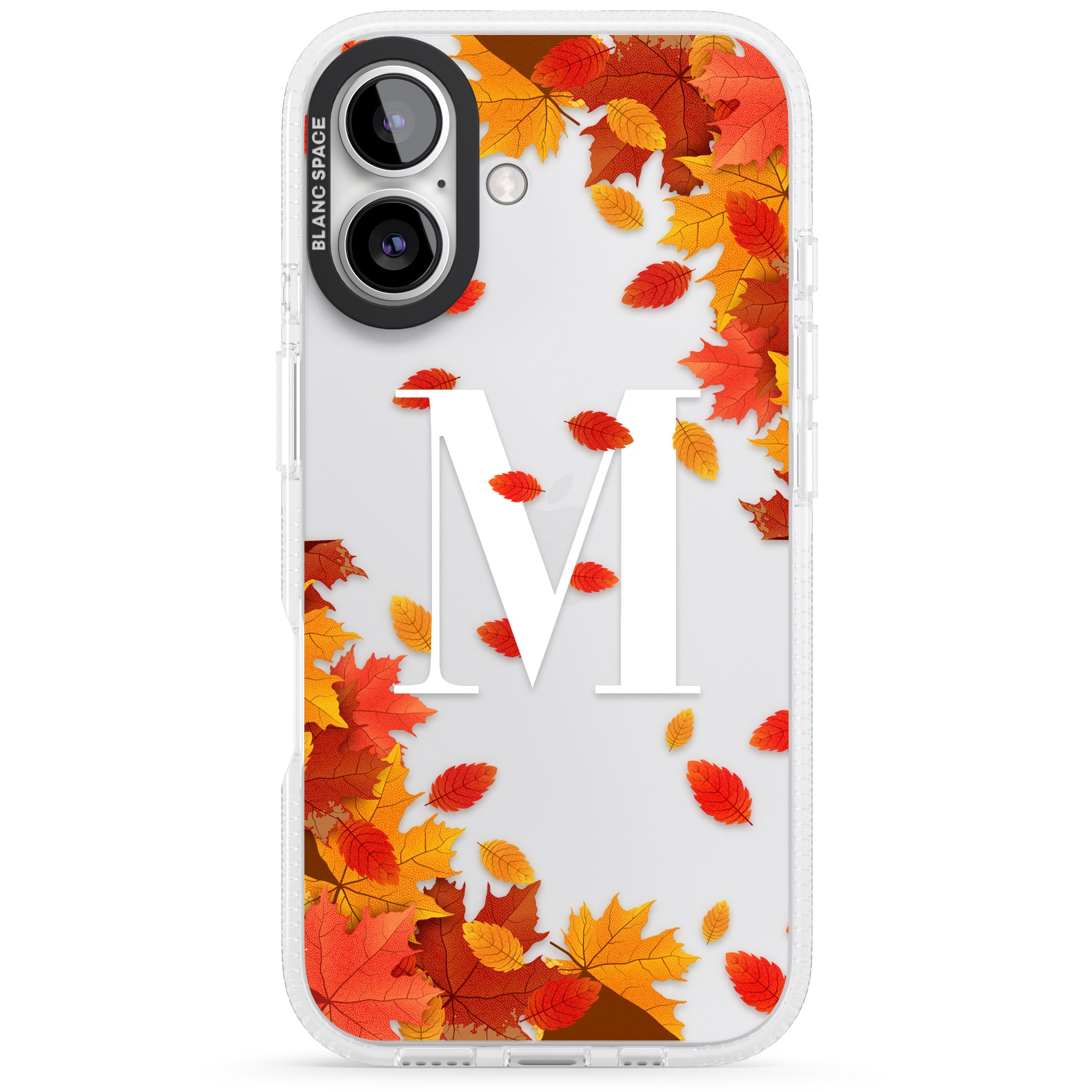 Personalised Monogram Autumn Leaves iPhone 16 / 16 Plus Clear Case Impact Air - Blanc Space