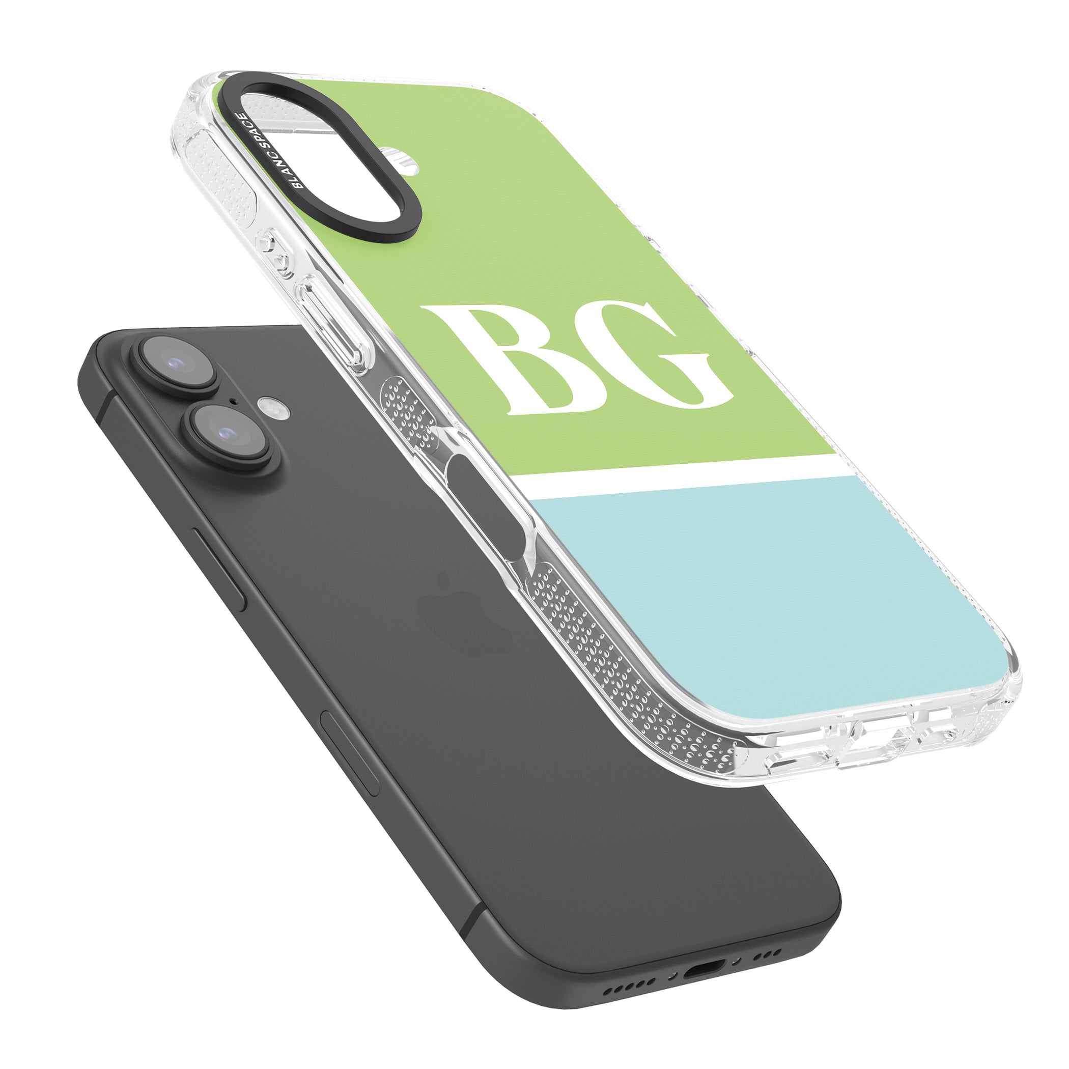 Personalised Colourblock: Green & Turquoise iPhone 16 / 16 Plus Clear Case Impact Air - Blanc Space