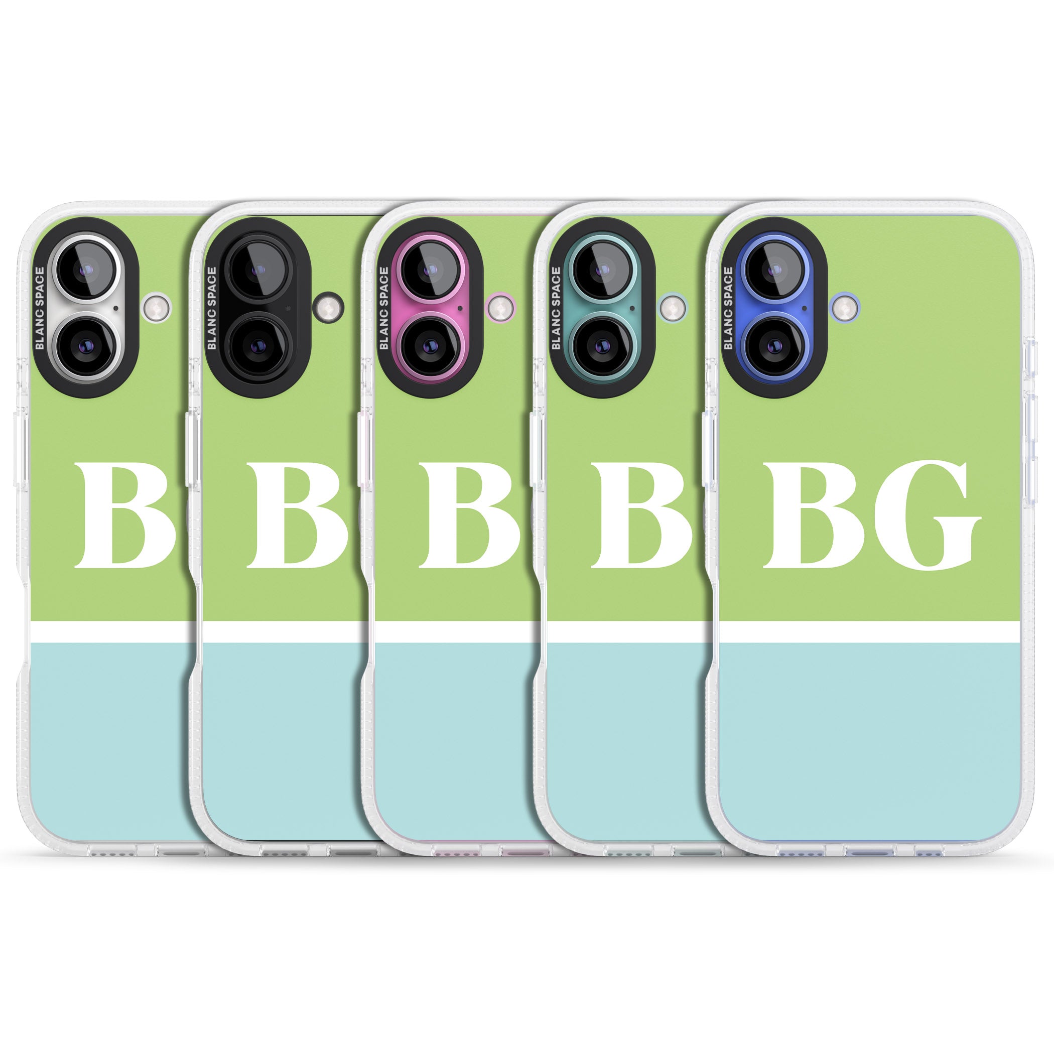 Personalised Colourblock: Green & Turquoise iPhone 16 / 16 Plus Clear Case Impact Air - Blanc Space