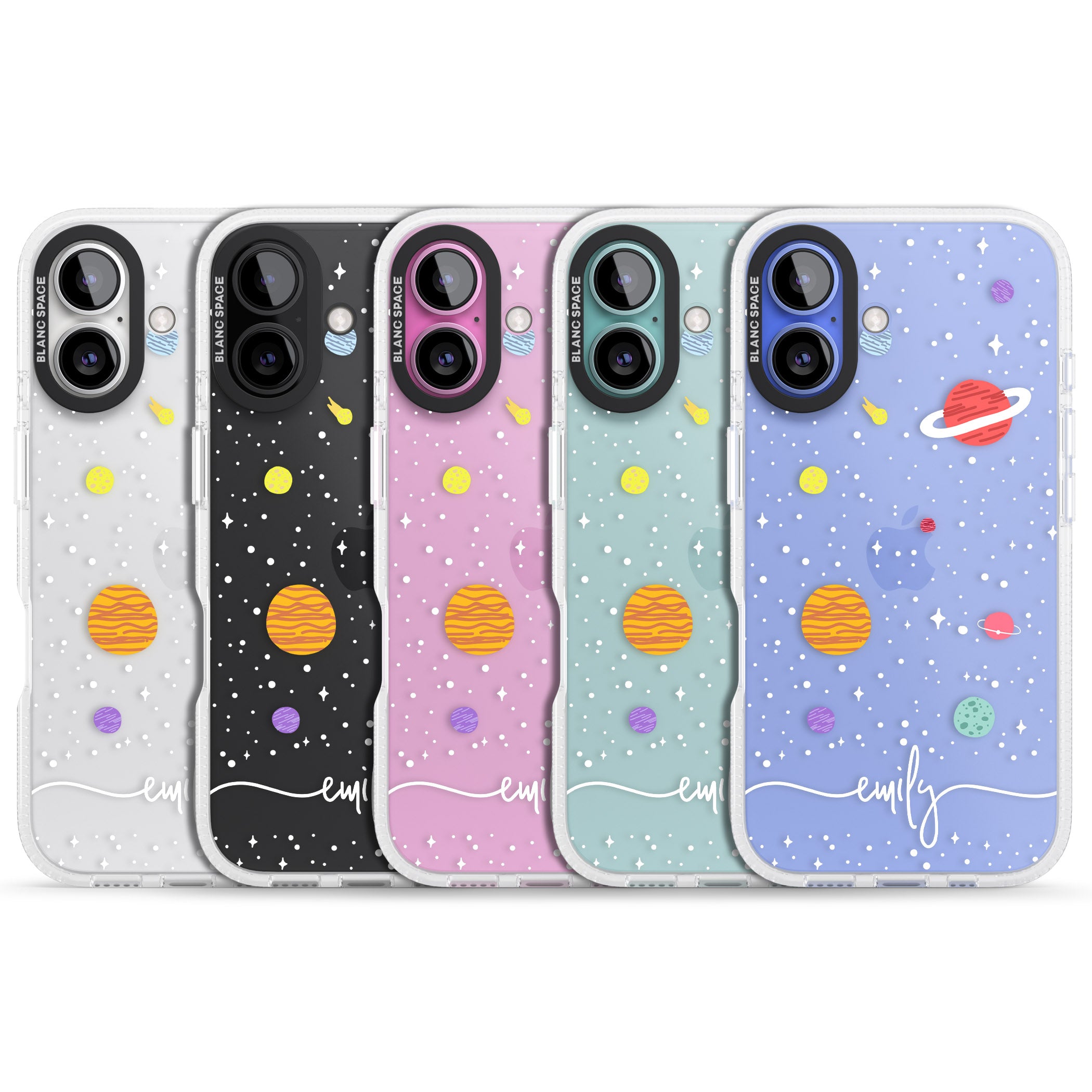 Personalised Cute Cartoon Planets (Clear) iPhone 16 / 16 Plus Clear Case Impact Air - Blanc Space