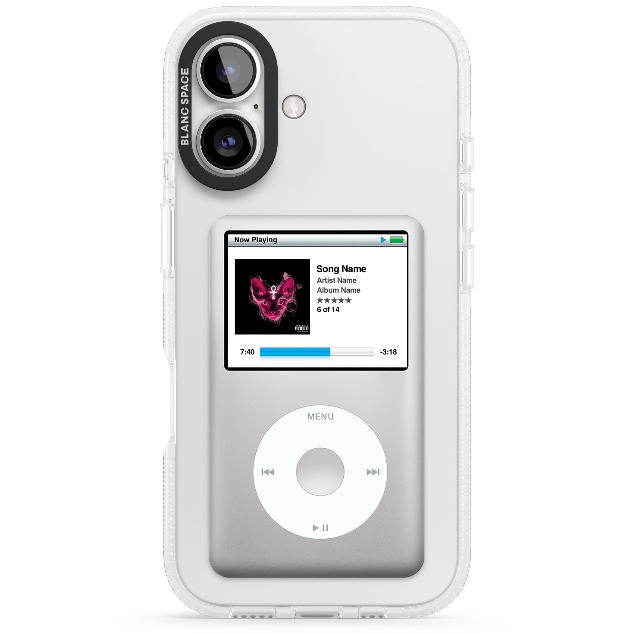 Personalised Classic iPod iPhone 16 / 16 Plus Clear Case Impact Air - Blanc Space