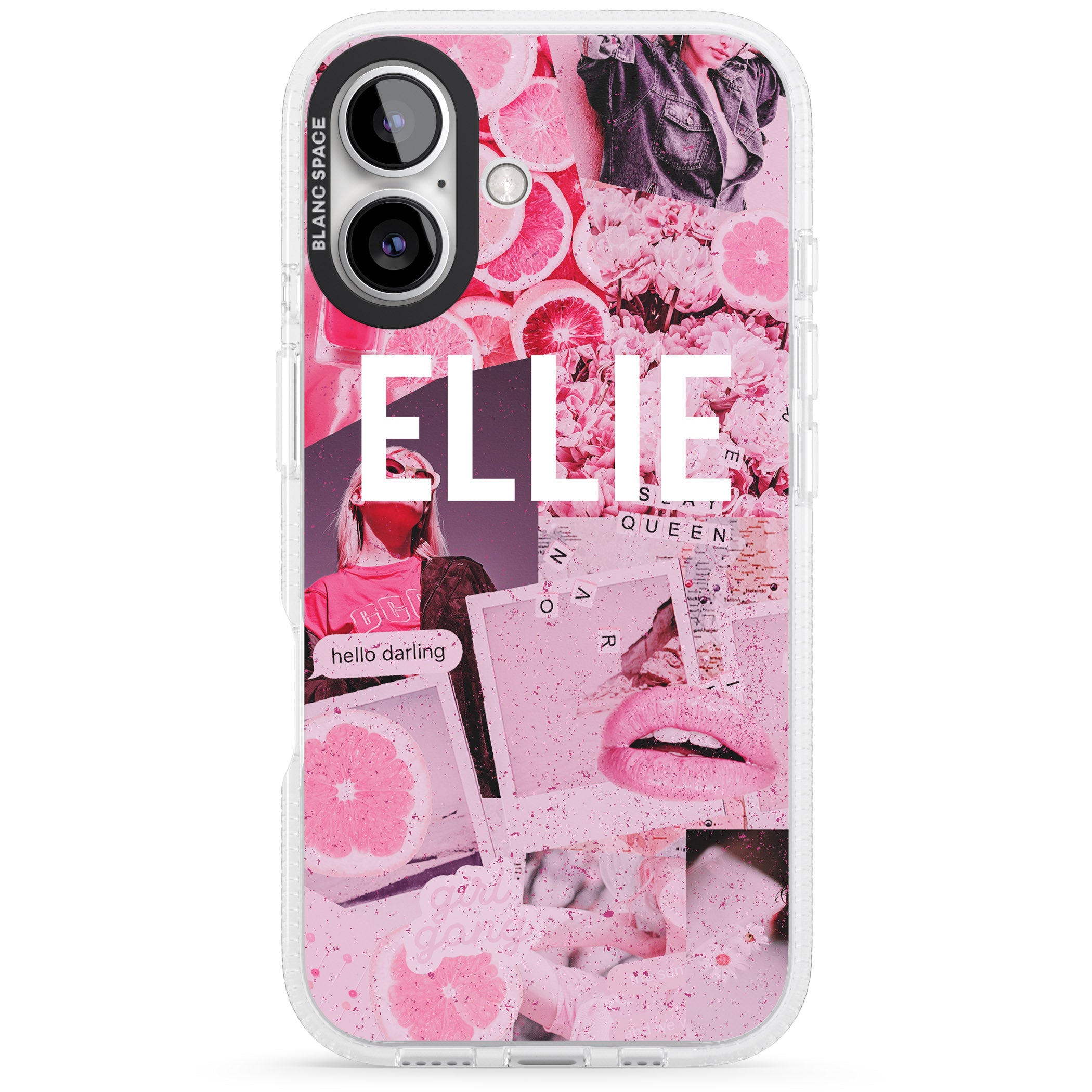 Personalised Sweet Pink Fashion Collage iPhone 16 / 16 Plus Clear Case Impact Air - Blanc Space