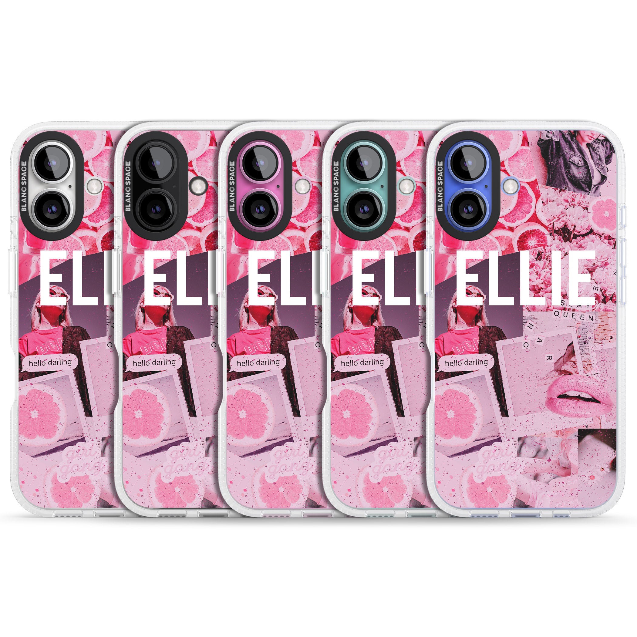 Personalised Sweet Pink Fashion Collage iPhone 16 / 16 Plus Clear Case Impact Air - Blanc Space