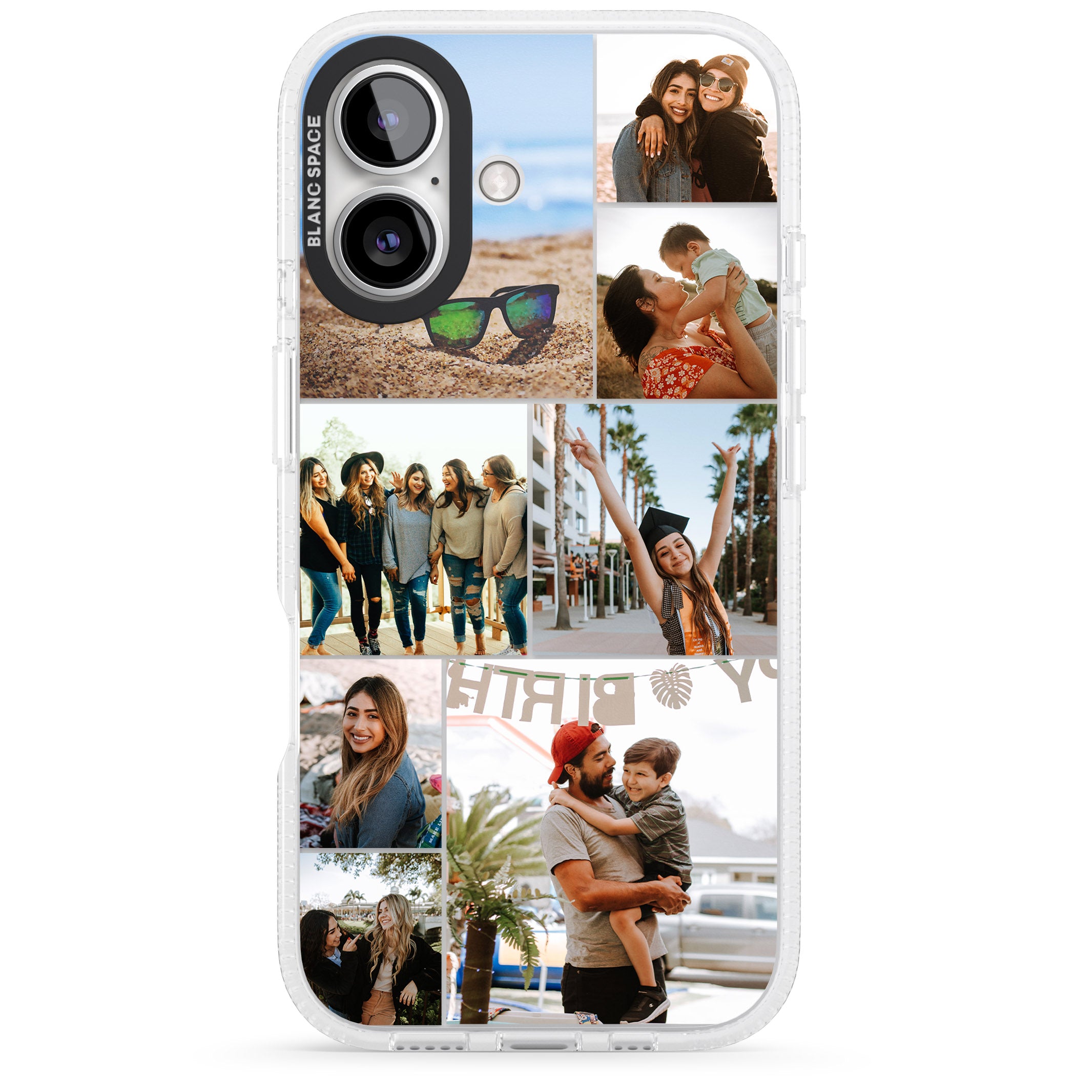 Personalised Photo Grid iPhone 16 / 16 Plus Clear Case Impact Air - Blanc Space