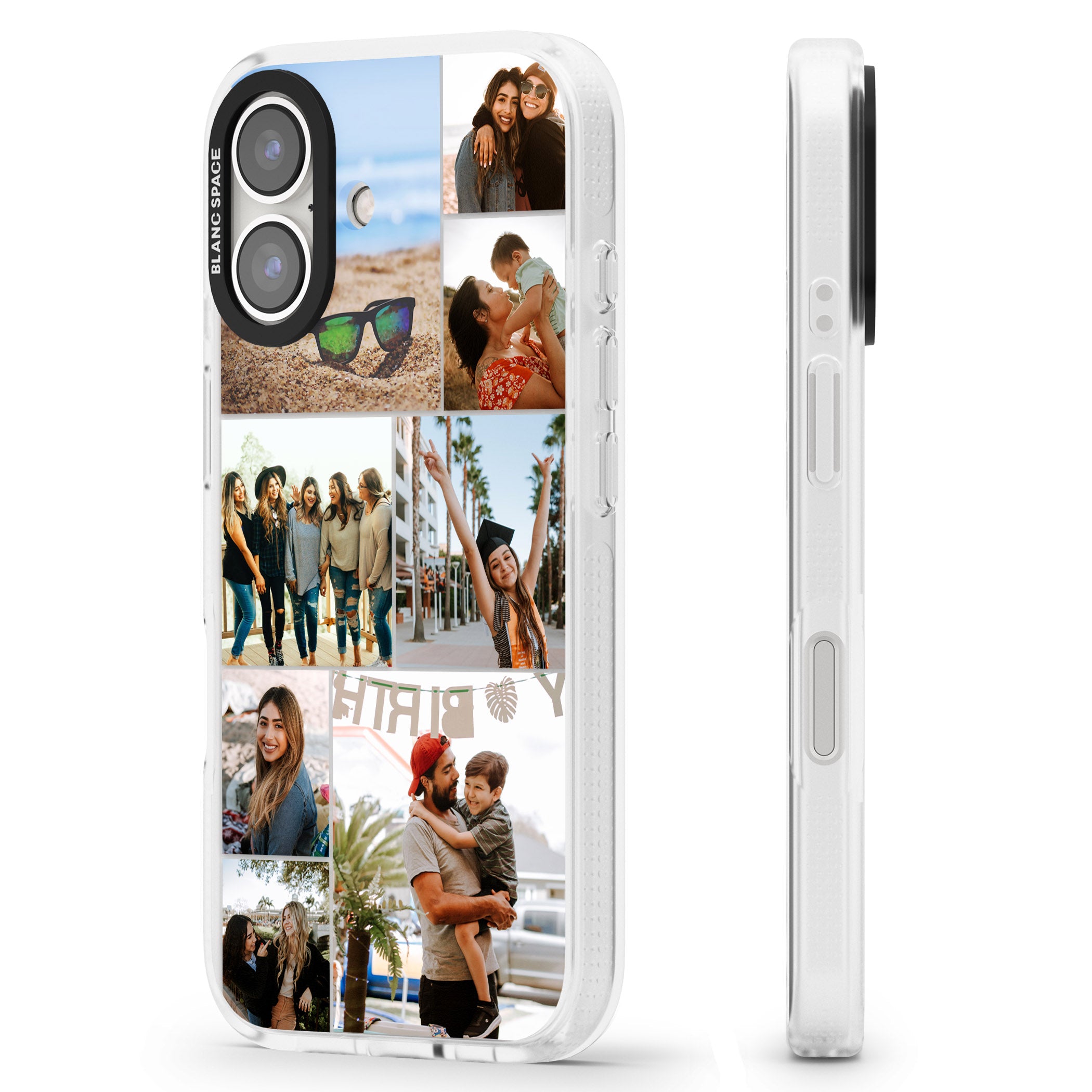 Personalised Photo Grid iPhone 16 / 16 Plus Clear Case Impact Air - Blanc Space
