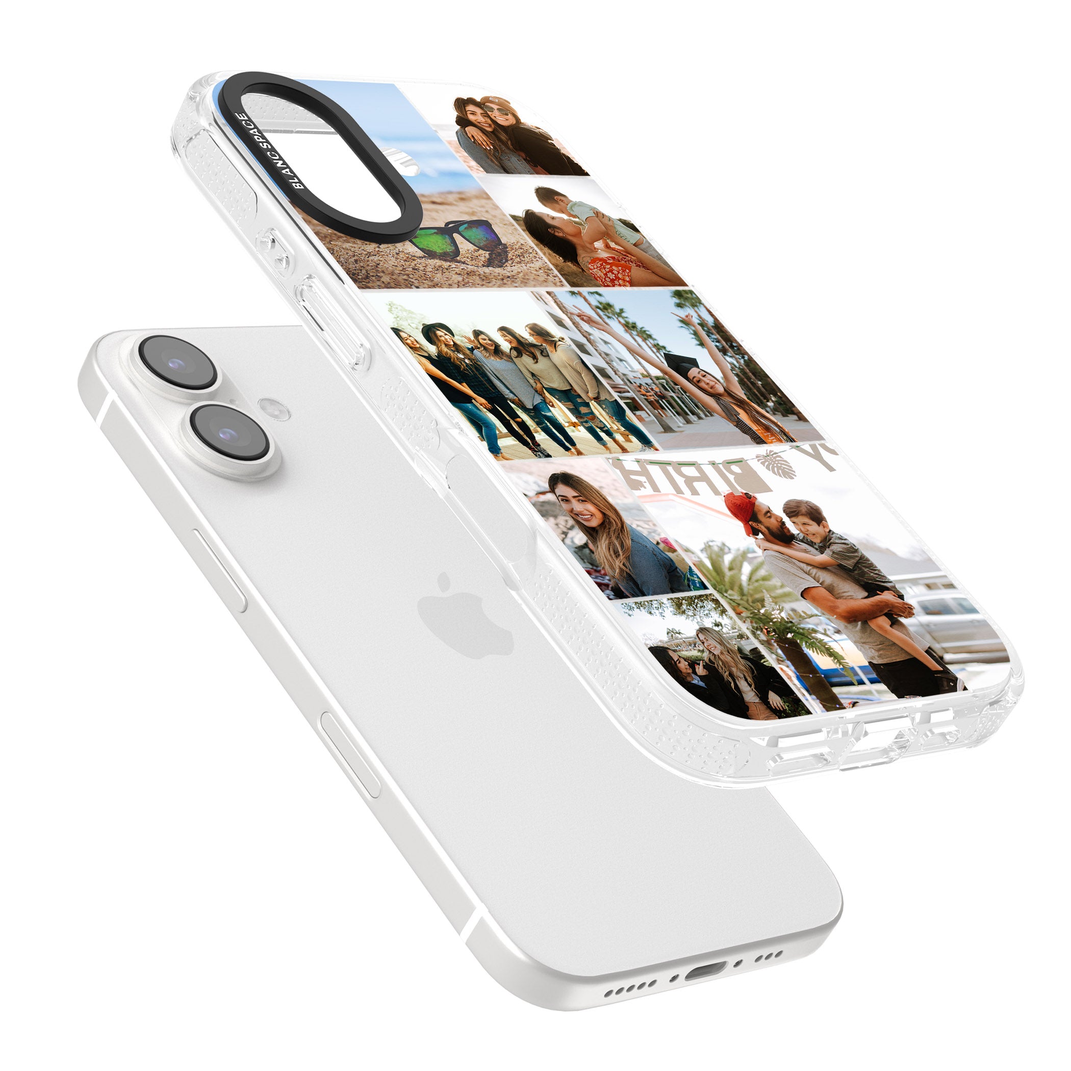 Personalised Photo Grid iPhone 16 / 16 Plus Clear Case Impact Air - Blanc Space