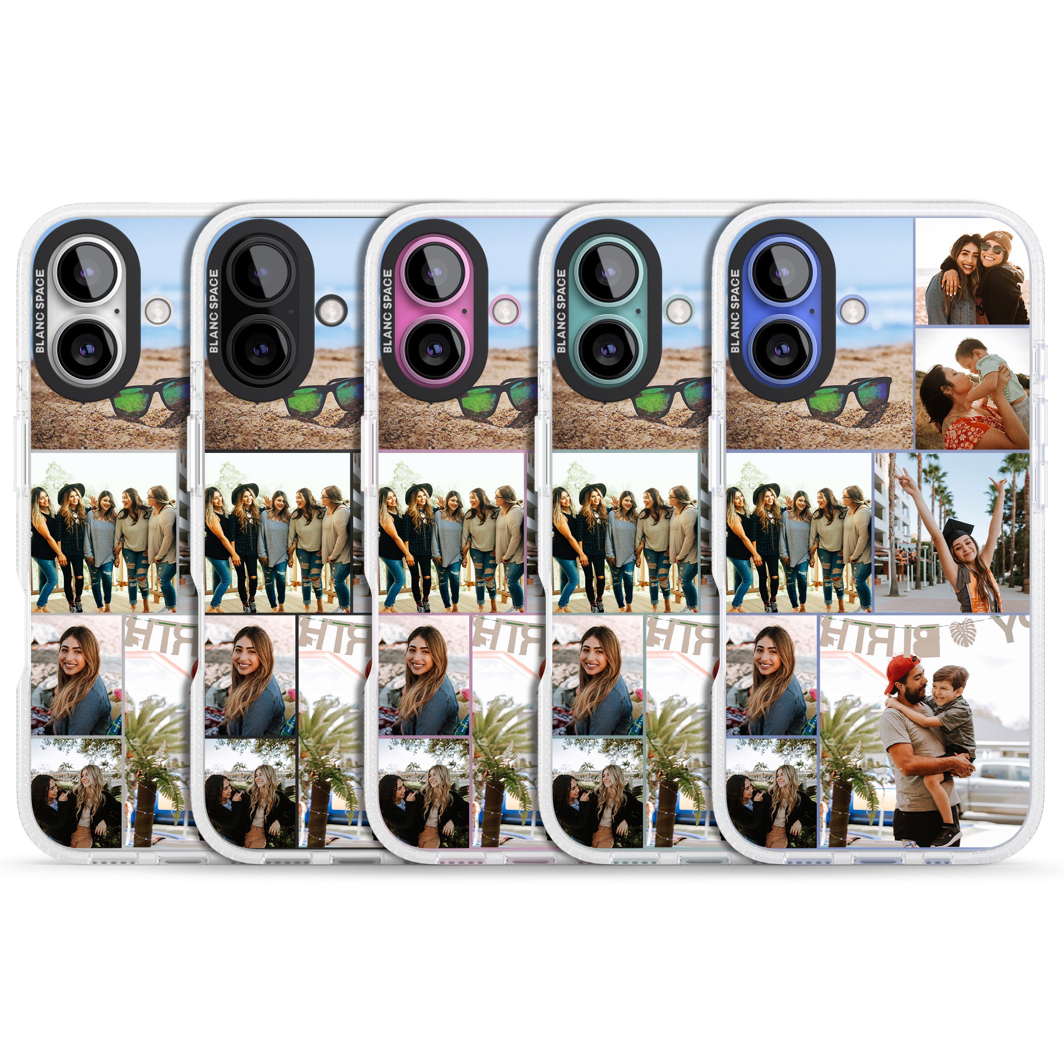 Personalised Photo Grid iPhone 16 / 16 Plus Clear Case Impact Air - Blanc Space