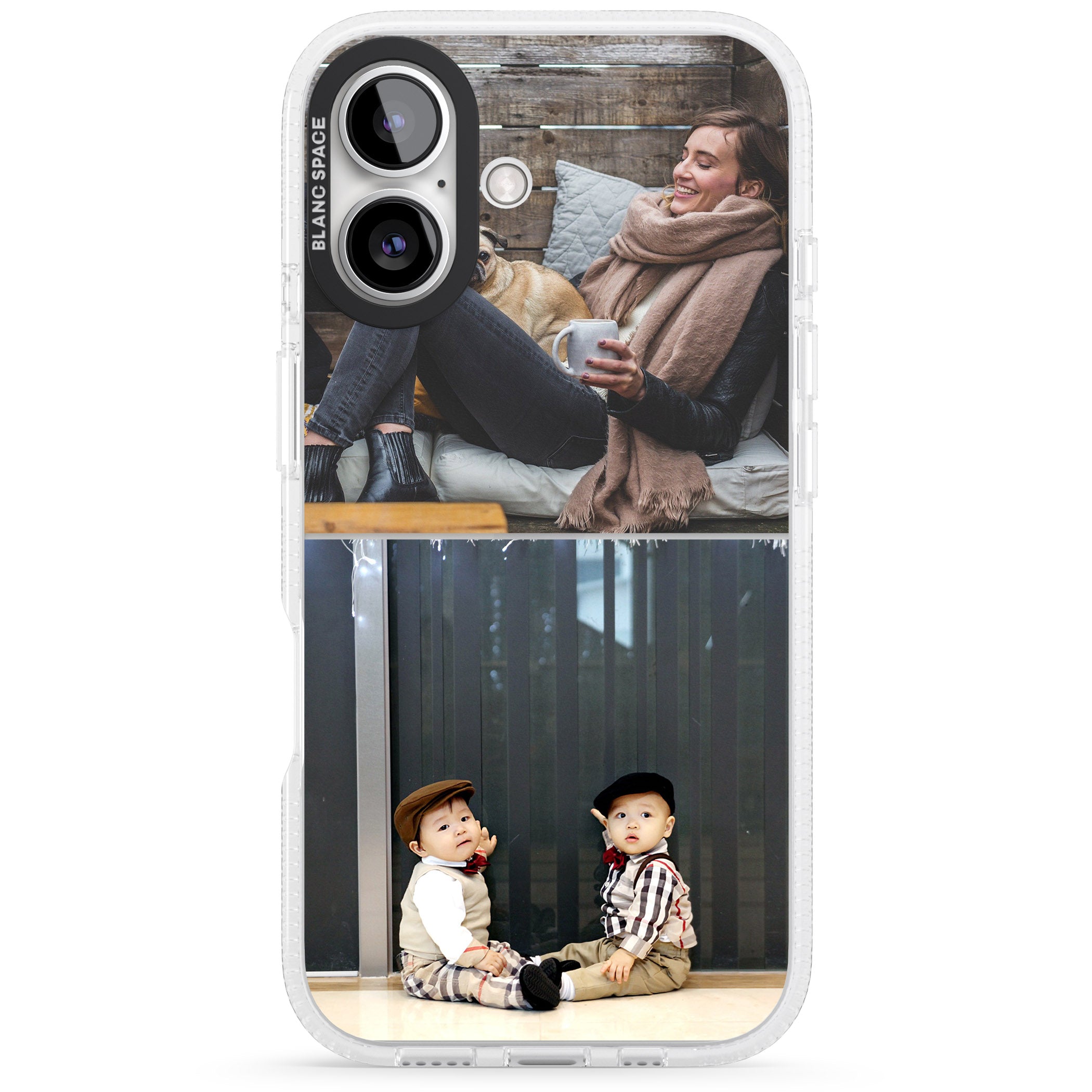 Personalised 2 Photo Grid iPhone 16 / 16 Plus Clear Case Impact Air - Blanc Space