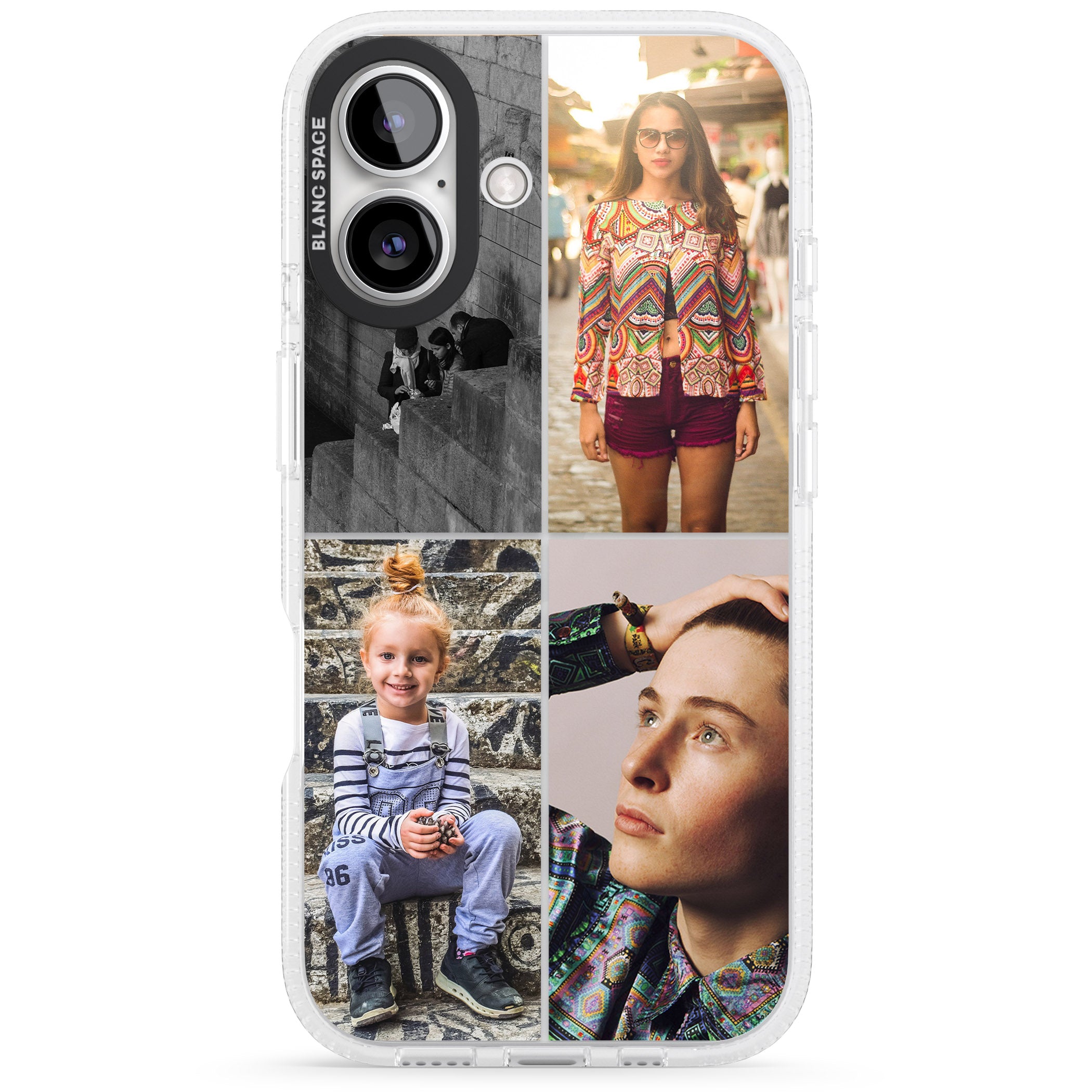 Personalised 4 Photo Grid iPhone 16 / 16 Plus Clear Case Impact Air - Blanc Space