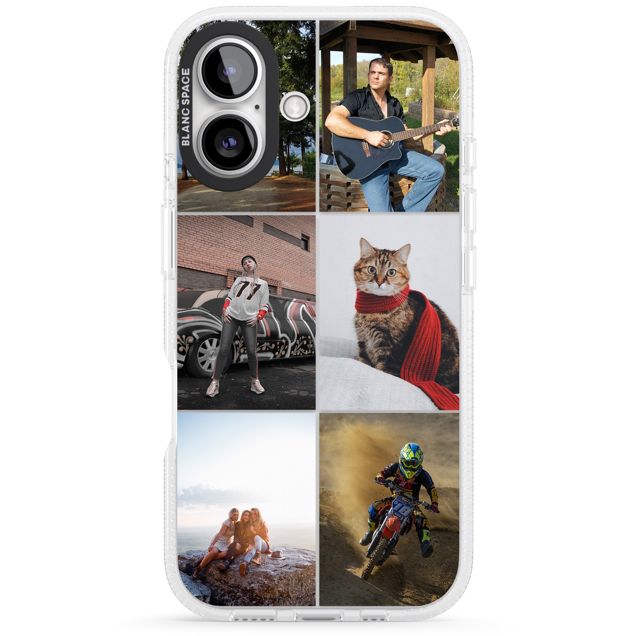 Personalised 6 Photo Grid iPhone 16 / 16 Plus Clear Case Impact Air - Blanc Space