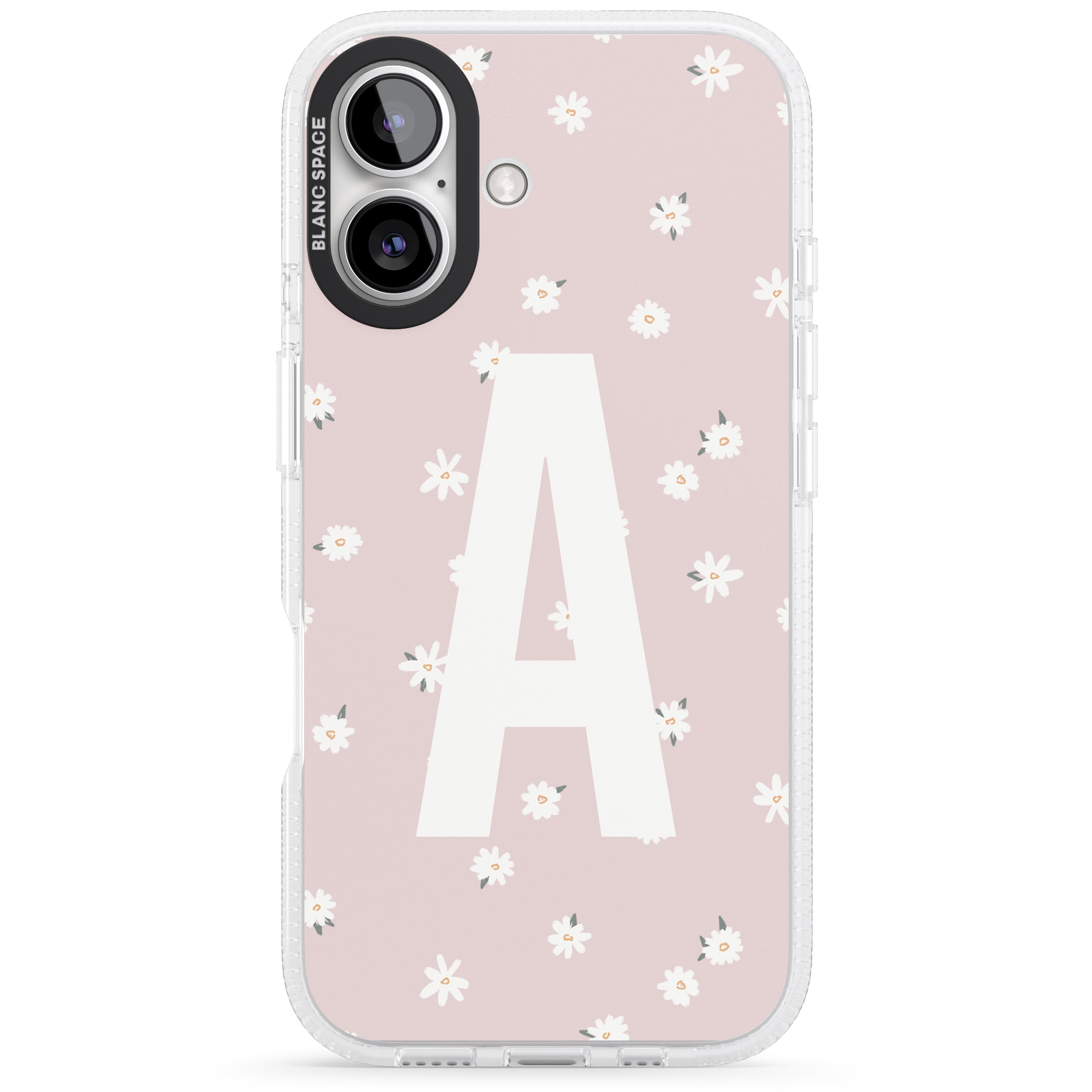 Personalised Pink Daisy Personalised iPhone 16 / 16 Plus Clear Case Impact Air - Blanc Space