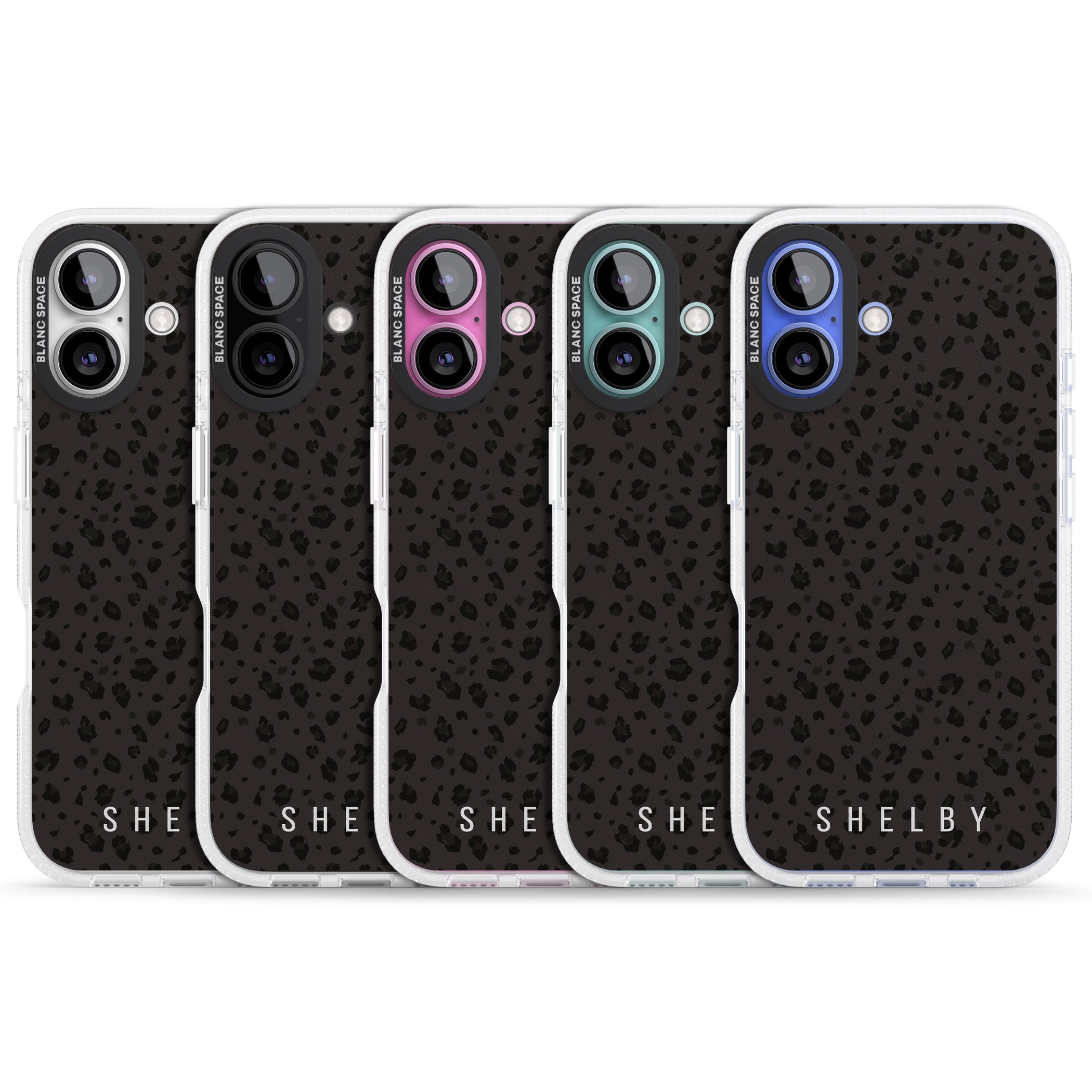Personalised Minimal Lettering Dark Leopard iPhone 16 / 16 Plus Clear Case Impact Air - Blanc Space