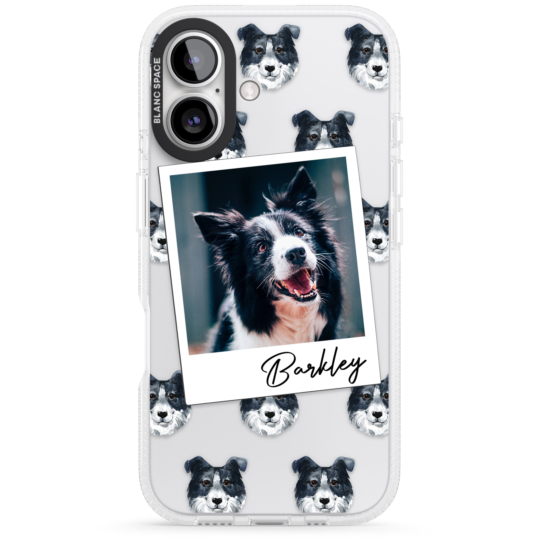 Personalised Border Collie - Dog Photo iPhone 16 / 16 Plus Clear Case Impact Air - Blanc Space