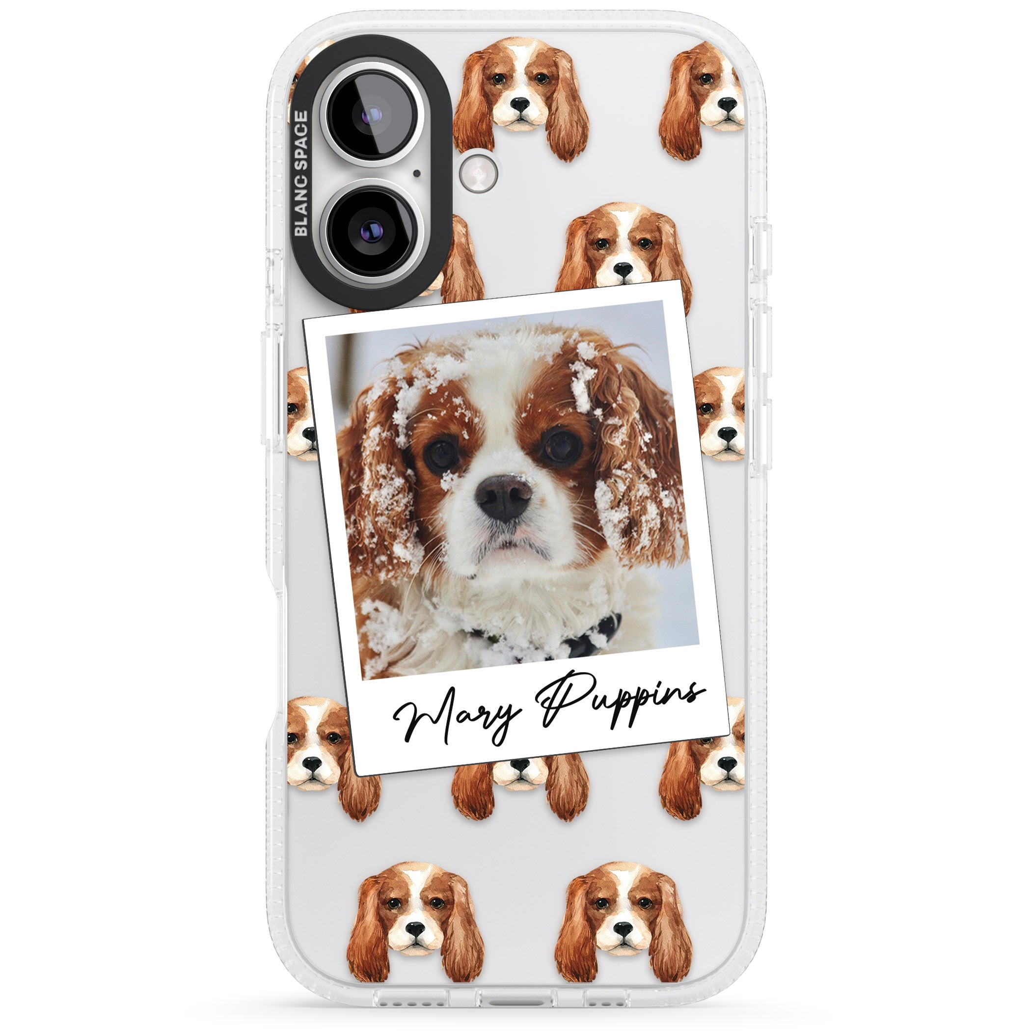 Personalised Cavalier King Charles - Dog Photo iPhone 16 / 16 Plus Clear Case Impact Air - Blanc Space