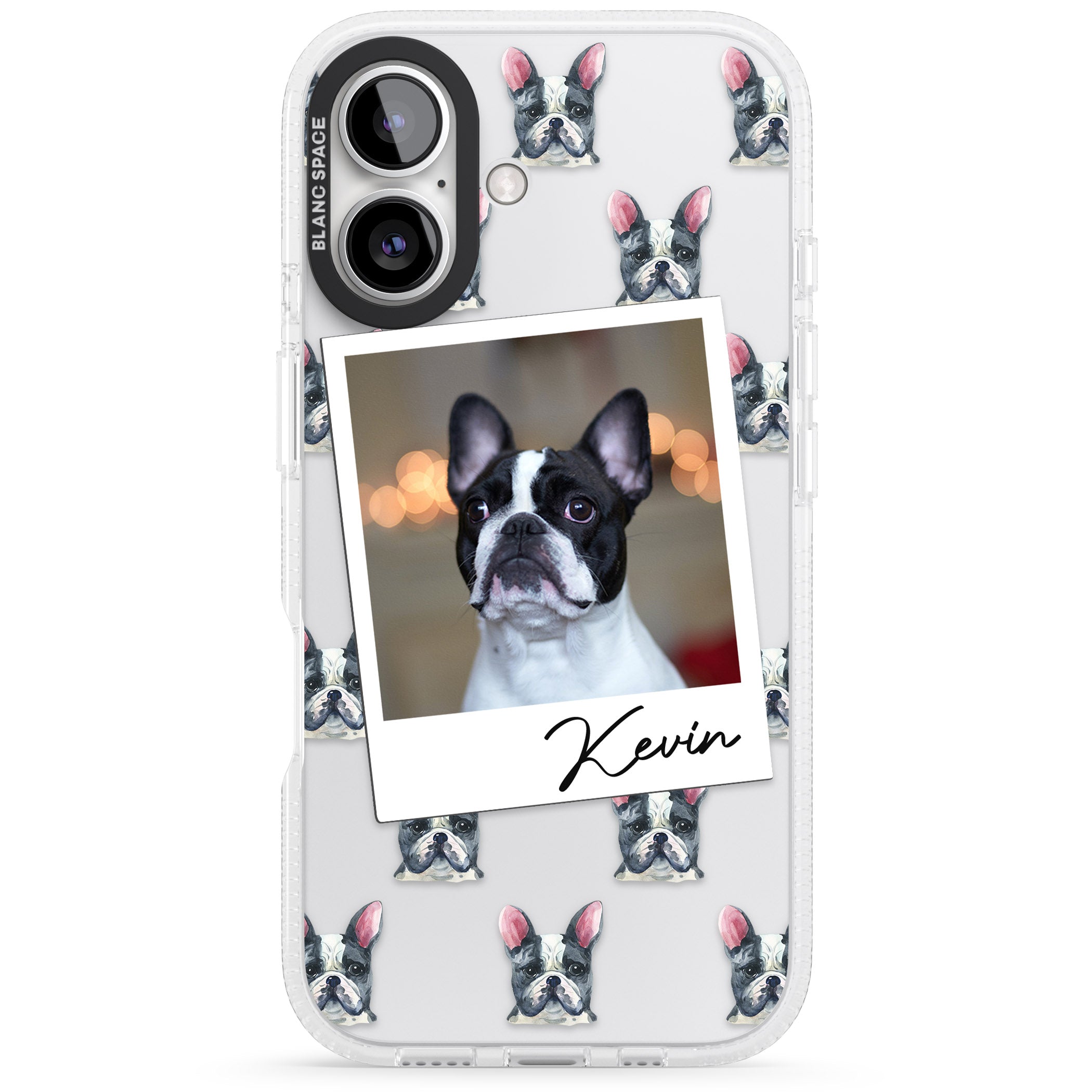 Personalised French Bulldog, Black & White - Dog Photo iPhone 16 / 16 Plus Clear Case Impact Air - Blanc Space