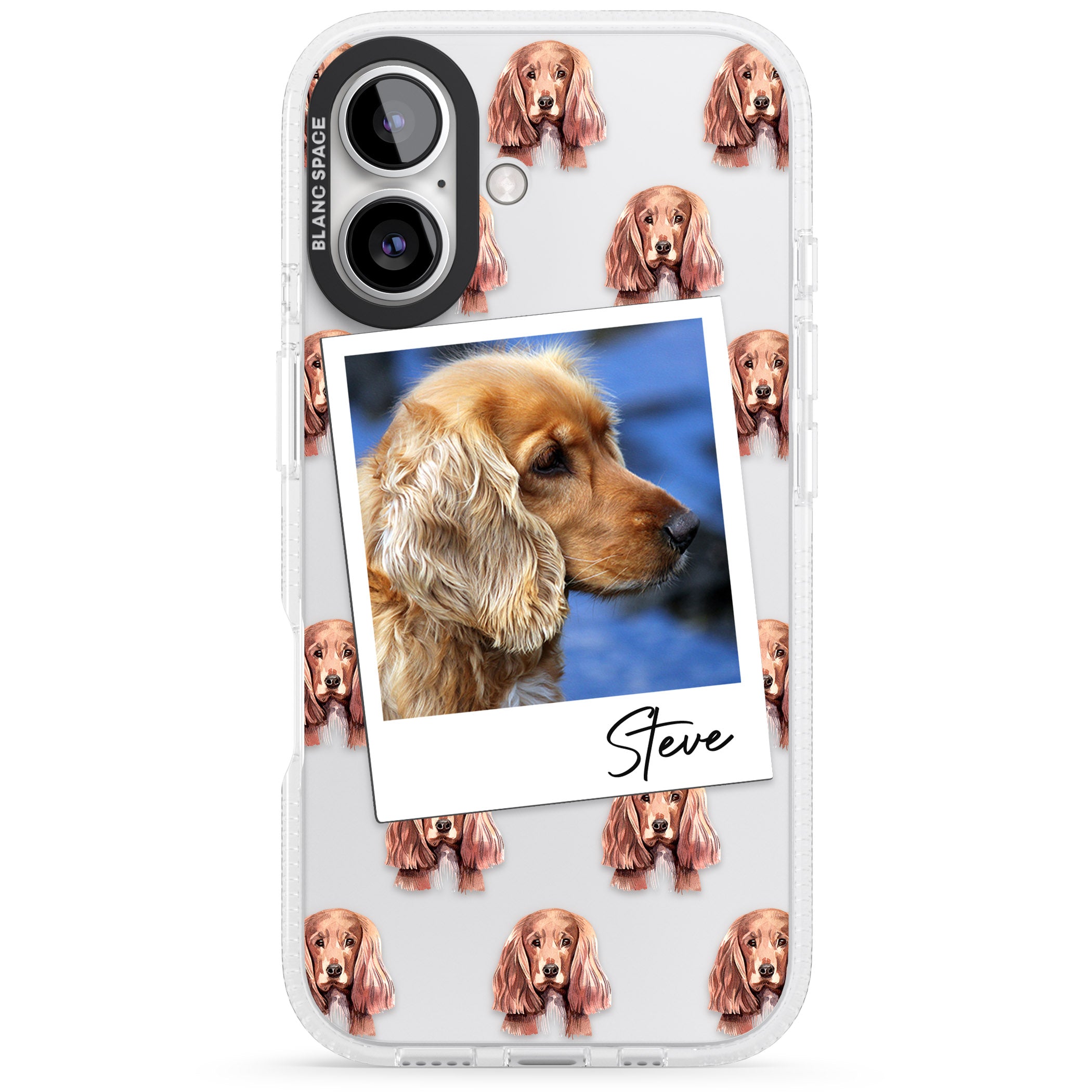 Personalised Cocker Spaniel - Dog Photo iPhone 16 / 16 Plus Clear Case Impact Air - Blanc Space