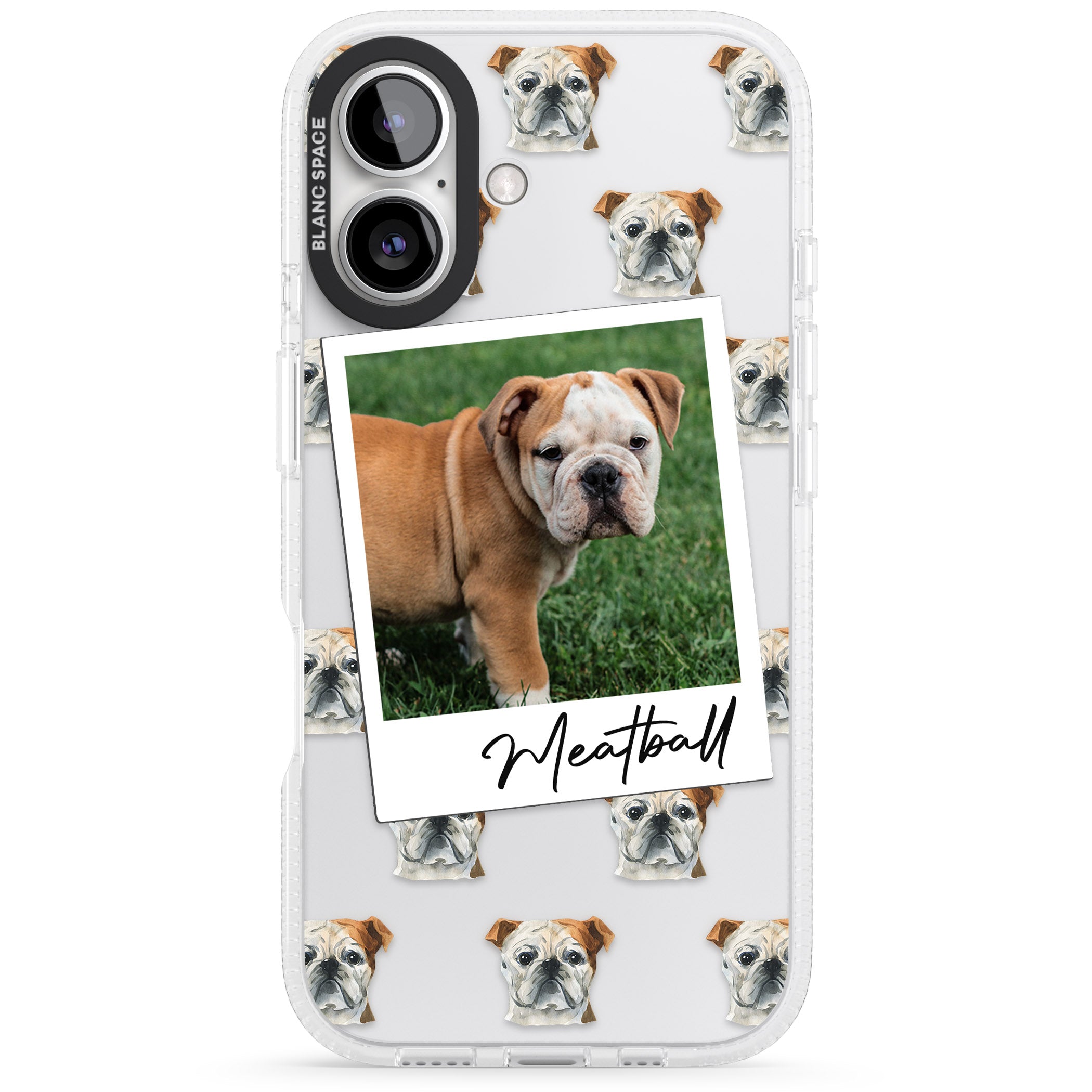 Personalised English Bulldog - Dog Photo iPhone 16 / 16 Plus Clear Case Impact Air - Blanc Space