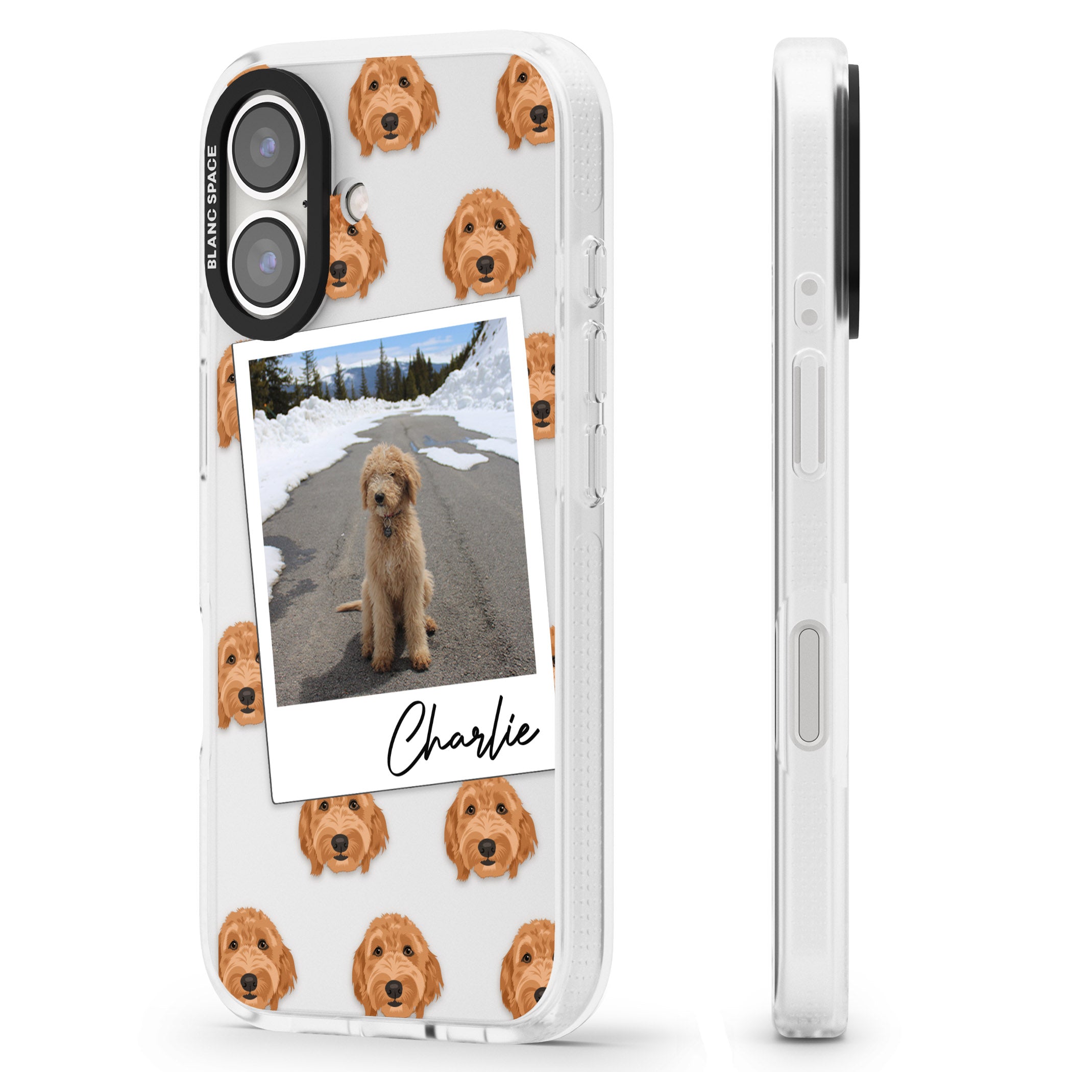 Personalised Personalised Golden Doodle - Dog Photo iPhone 16 / 16 Plus Clear Case Impact Air - Blanc Space